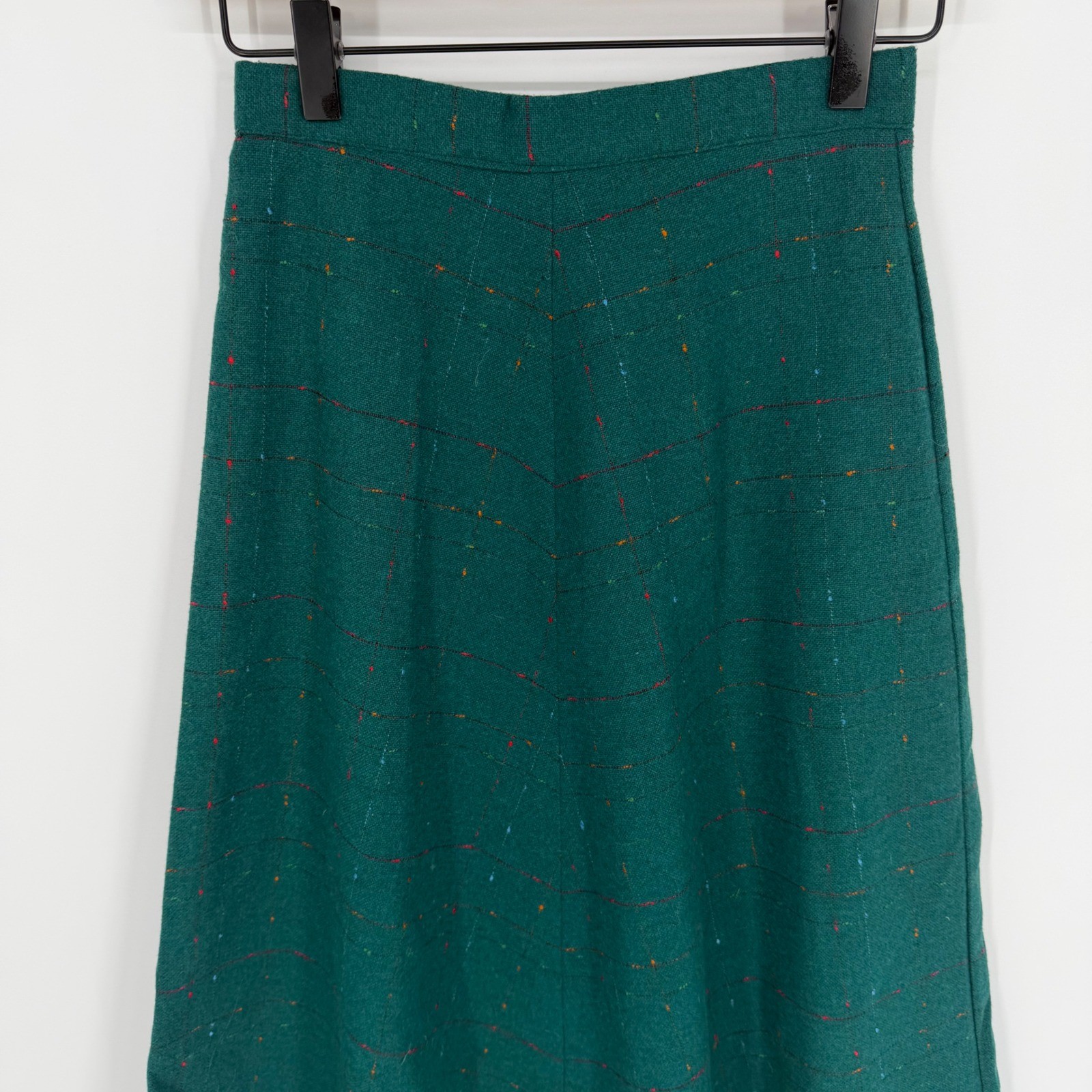 VTG 70s Hunter Green Donegal Speckled Knit Skirt Size 5 Dark Academic Boho Chic