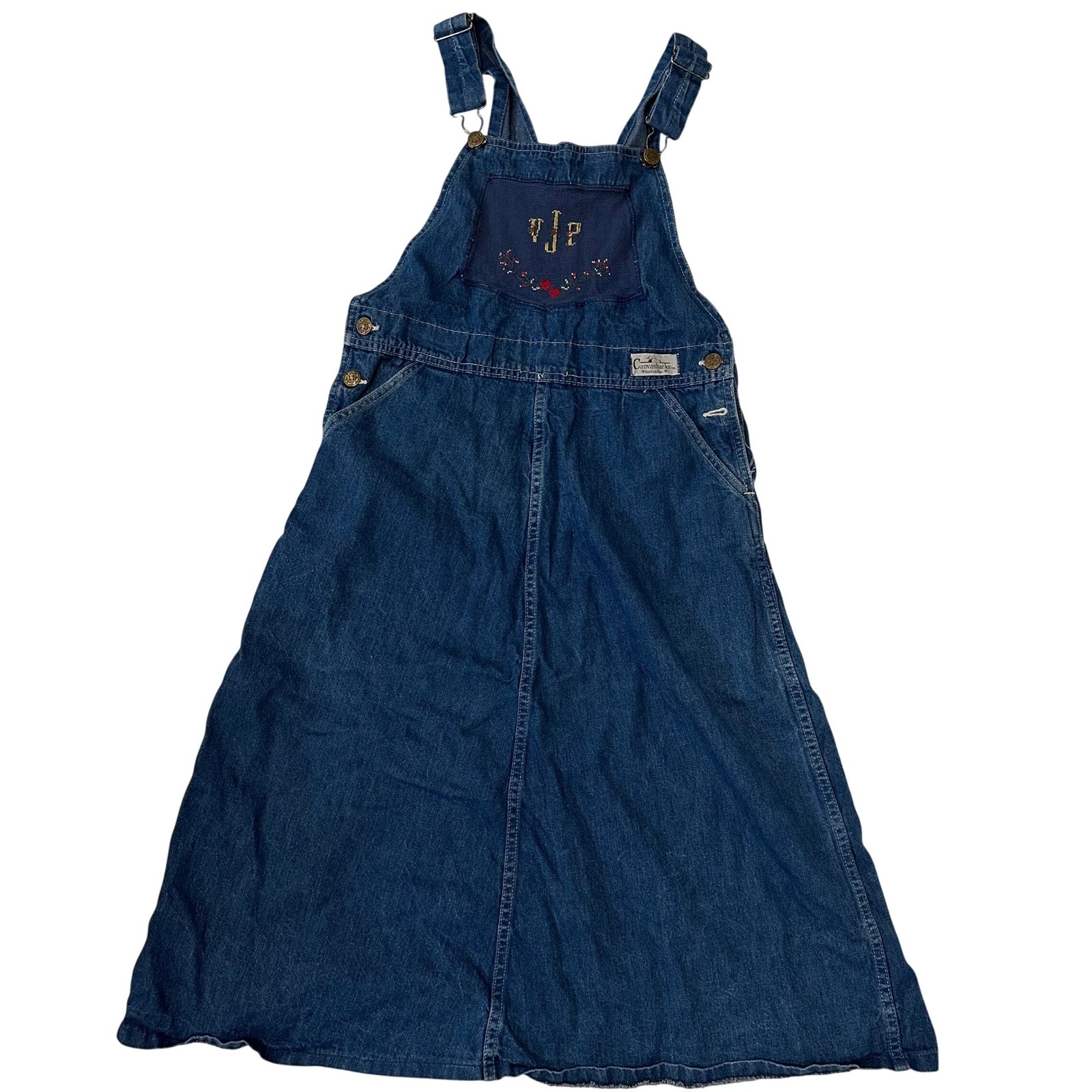Vintage OshKosh Bgosh Canvasbacks Denim Overall Dress Embroidered VJP Size 11