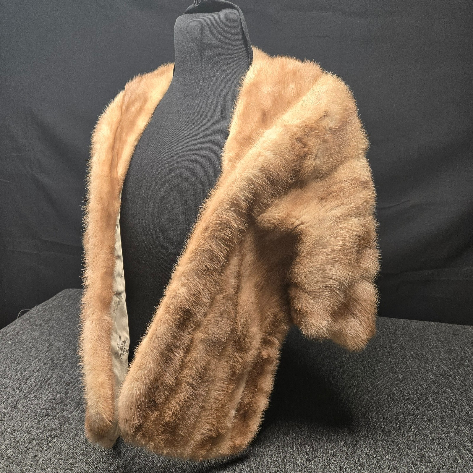 Vintage Real Mink Fur Wrap Elegant Alaska Furriers Shawl Cape Tan Brown Jacket