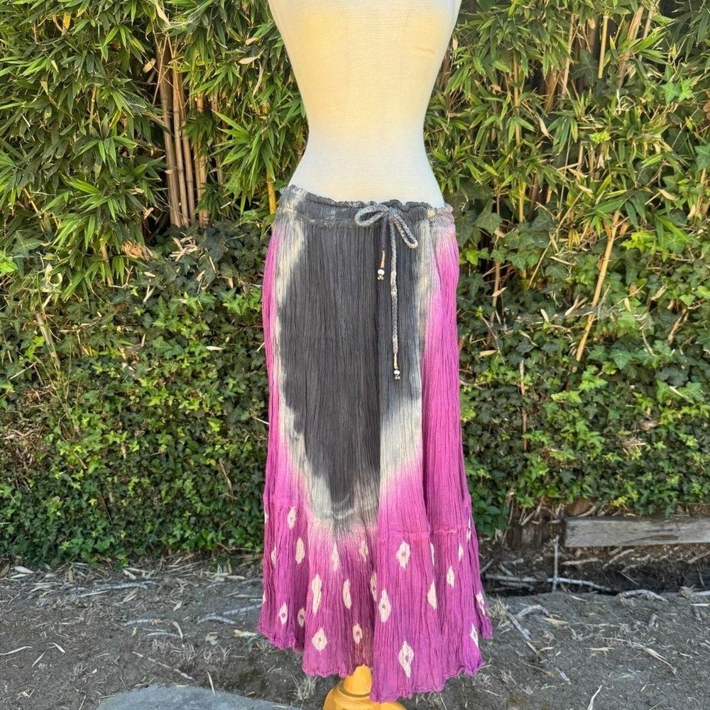 Maya vintage free people style gray purple tie dye ombre crinkle cotton midi