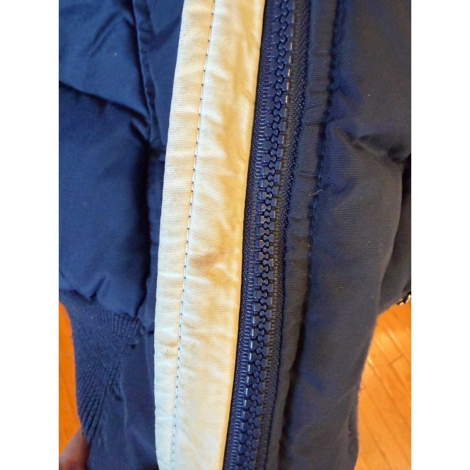 Vtg 80s Obermeyer Panther Down Puffer Ski Jacket Navy Blue Red Womens 14 Preppy