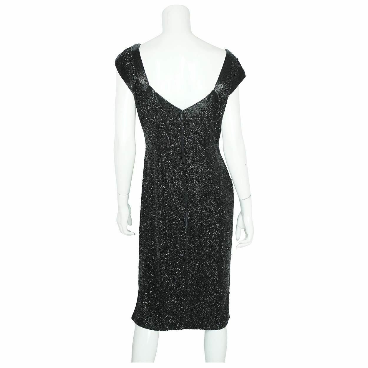 Vintage 50s Bombshell Dress Black Beaded Gown Town and Travelwear Waldorf Astori