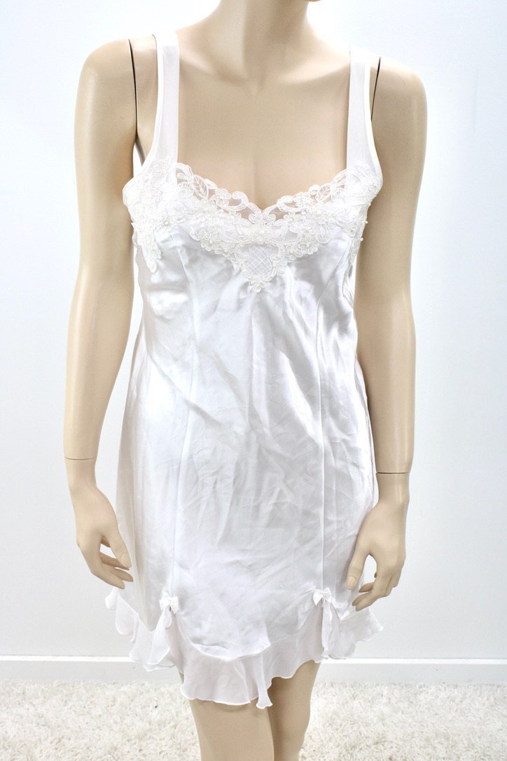 Vtg Linea Donatello Nightie S White Satin Bridal Lace Nightgown Fairy Whimsical