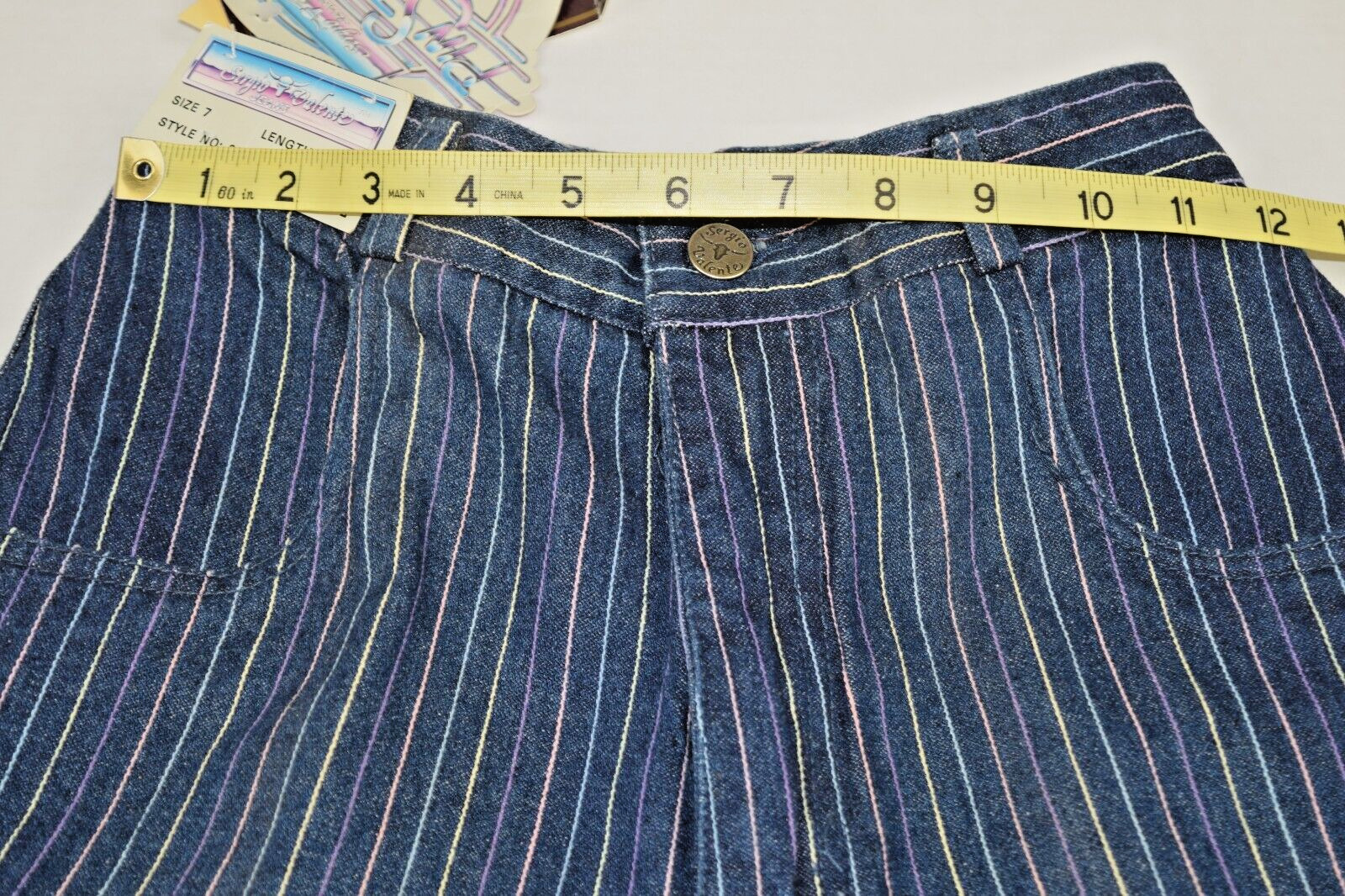 Vintage Jeans Sergio Valente W26 L31 80s Blue Pastel Pinstripes High Waist NWT