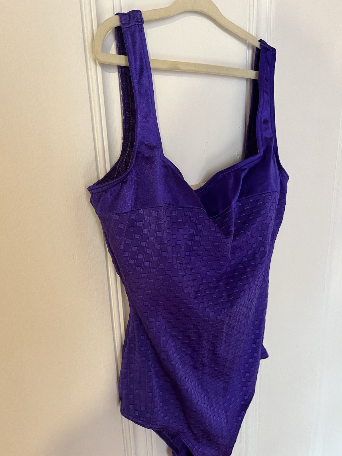 Vintage Maillot Batted 80s Swim Suit Size 12 C/D Purple Geometric Padding