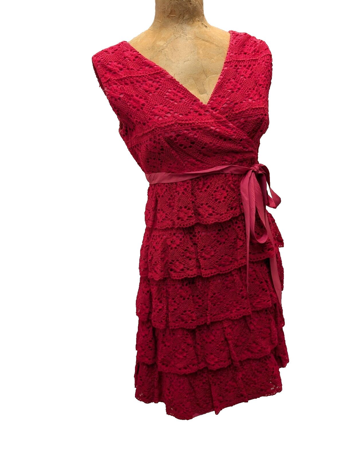 Vintage 1960’s Red Crochet Cotton Lace Mod Dress by Darling Small