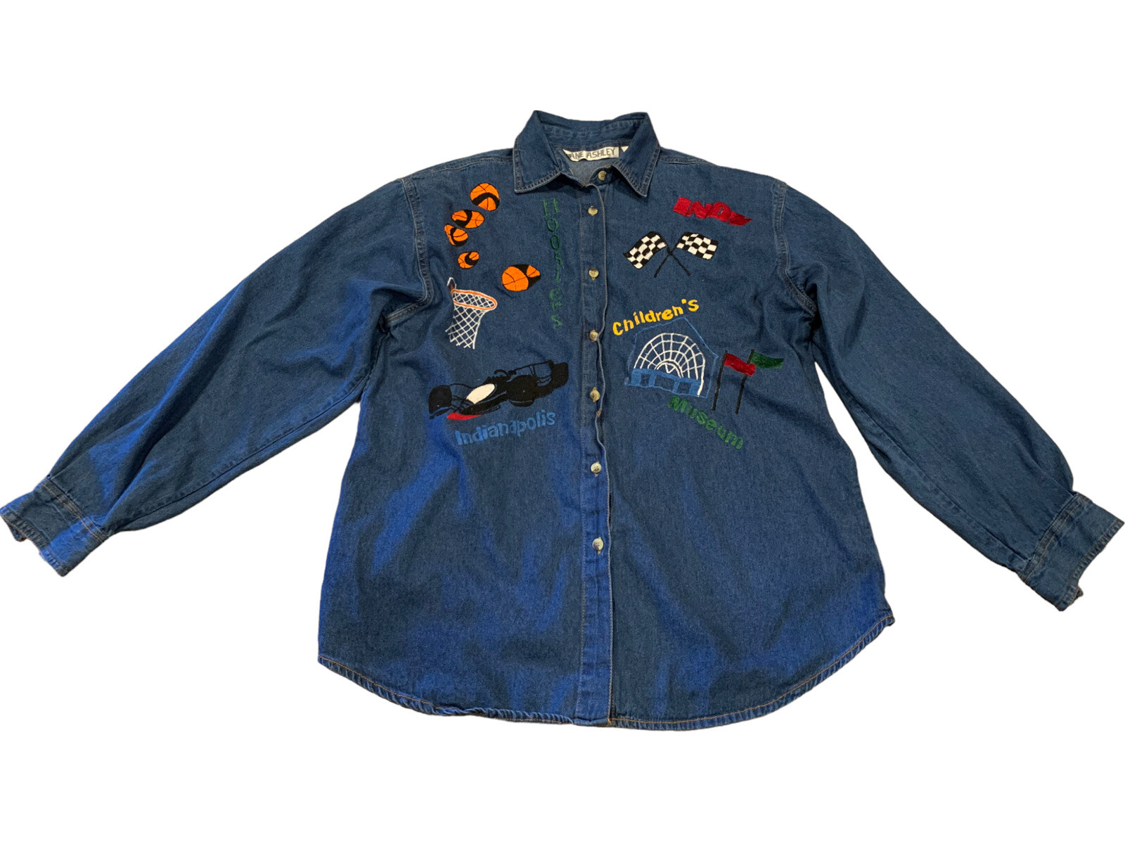 Vintage Hoosier’s Embroidered Denim Shirt Button Down Size Large