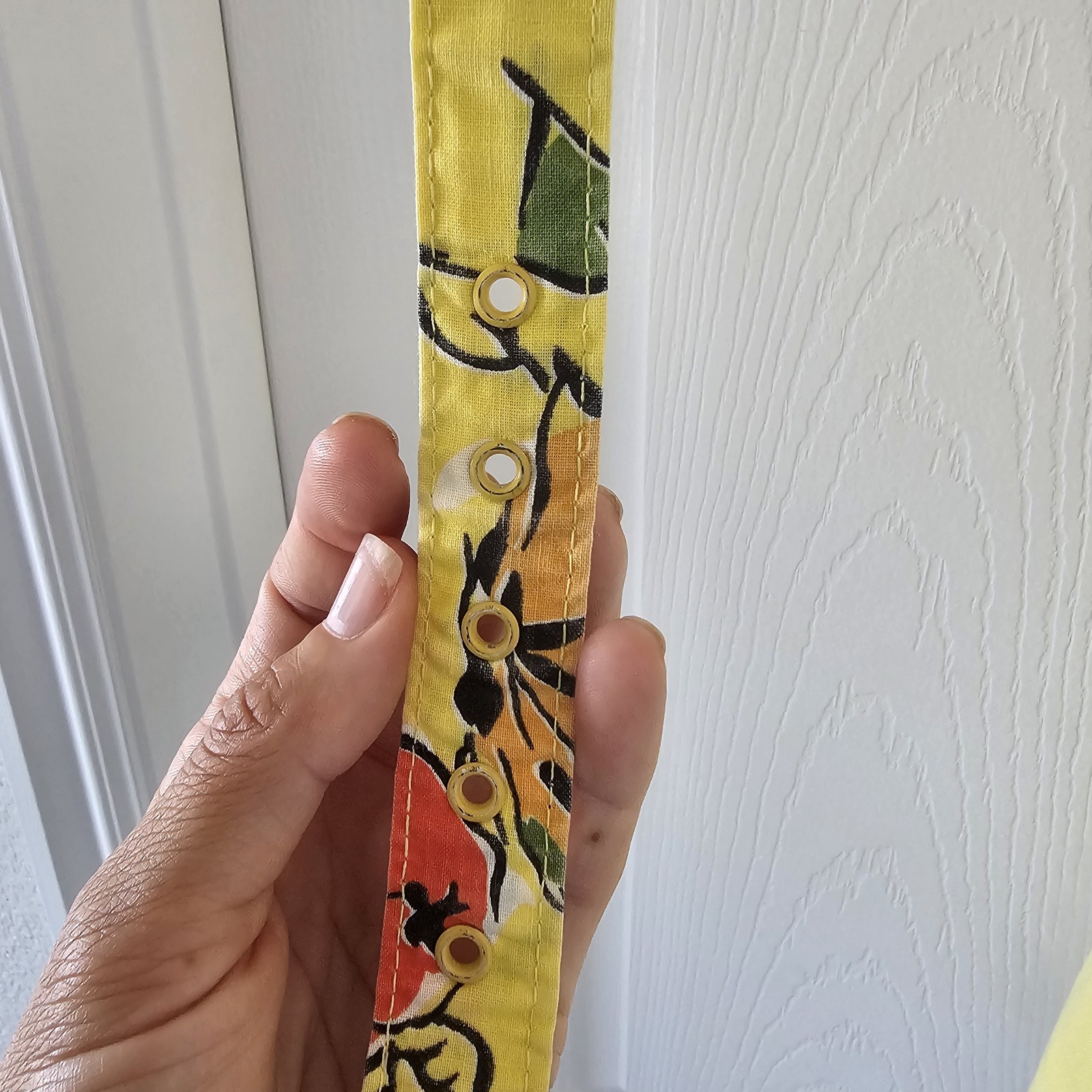 1950s Vintage Novelty Floral Yellow Midi High Waist Cotton Skirt Belt Set #66
