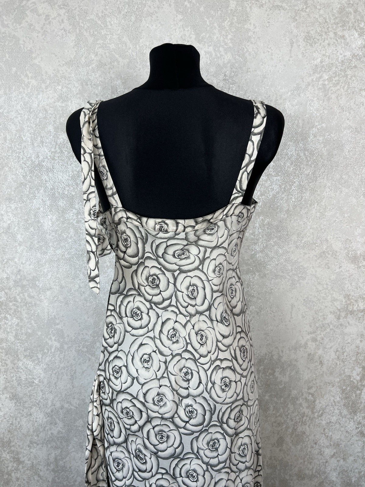 Vintage Gianni Versace Intimo Floral Rose Slip Dress Lace Black White Maxi S