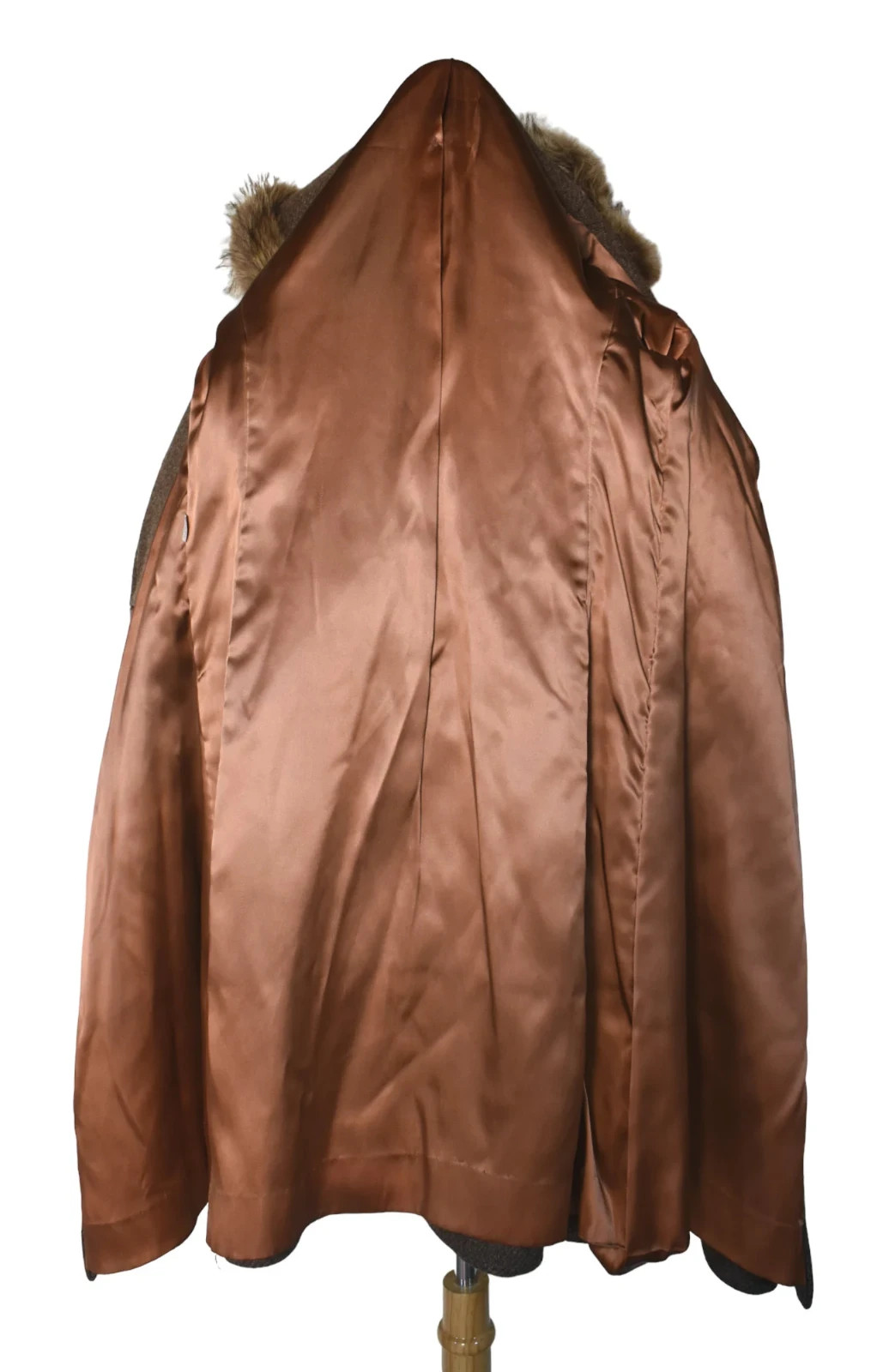 Vintage 70s Ronnie Sophisticates Cocoa Brown Wool Tweed Fur Hood Penny Lane Coat
