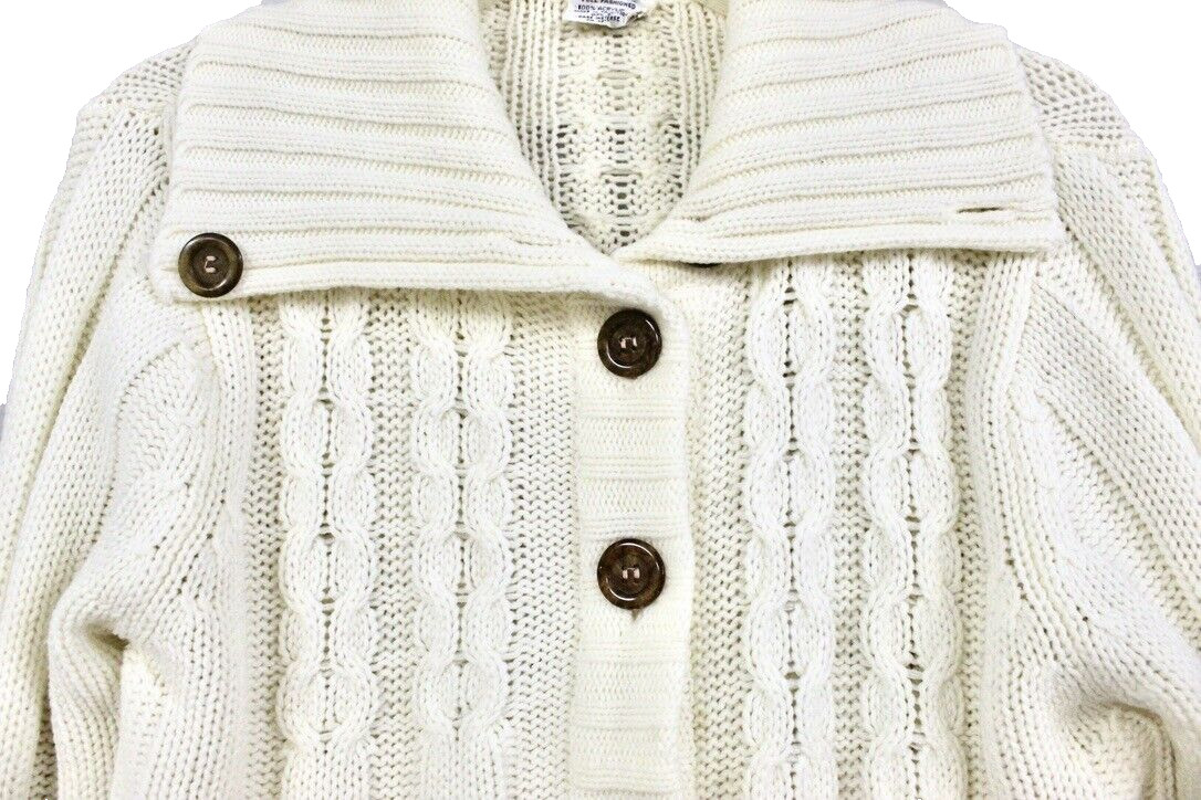 Vintage 70s Ivory Cable Knit Cardigan Sweater Acrylic Schoolgirl M/L Grandpacore