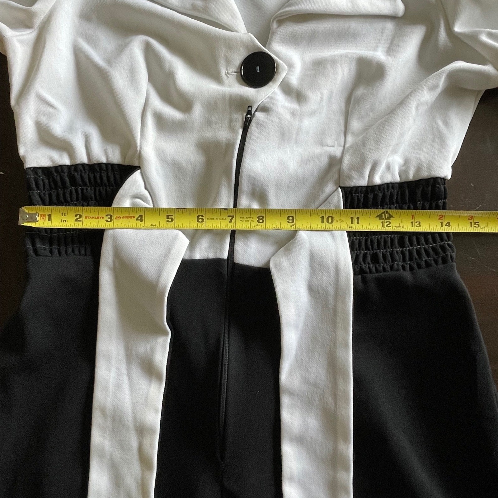 Vintage Fredericks of Hollywood Jumpsuit Black White Wide Leg Smocked 70s Tuxedo