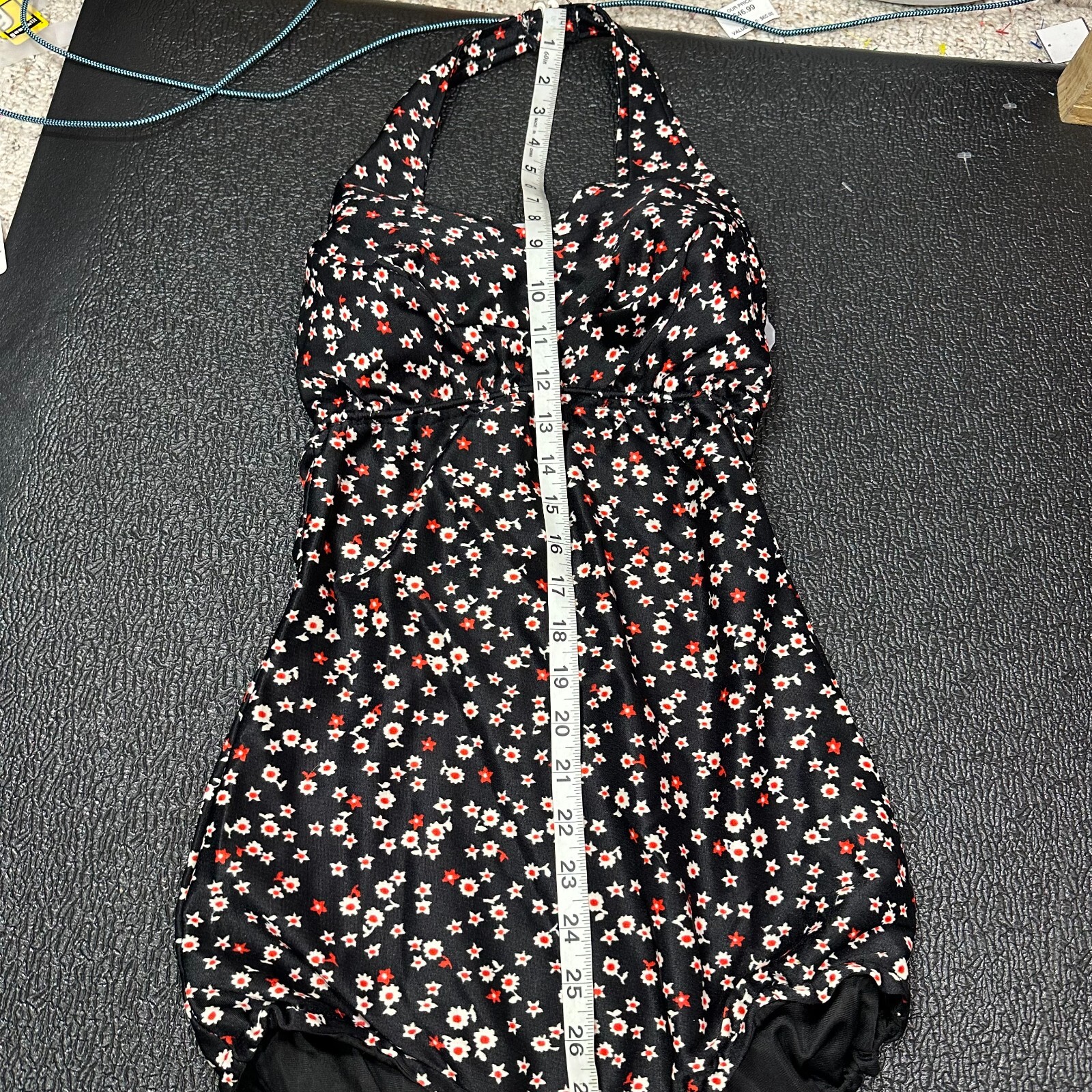 VTG 60s 50s Pinup One Piece Swimsuit Womens Floral Bombshell Halter Bullet S/M