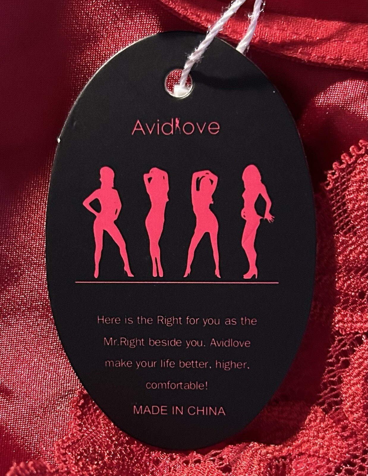 Avidlove Red Shiny Second Skin Satin Slippery Lace Trim Nightie Women’s L NWT