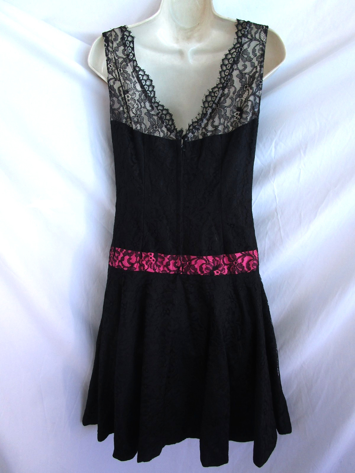 Vtg 60s Another Ann Barry Jr. Black Lace Drop Waist Mod Flapper Party Dress TLC