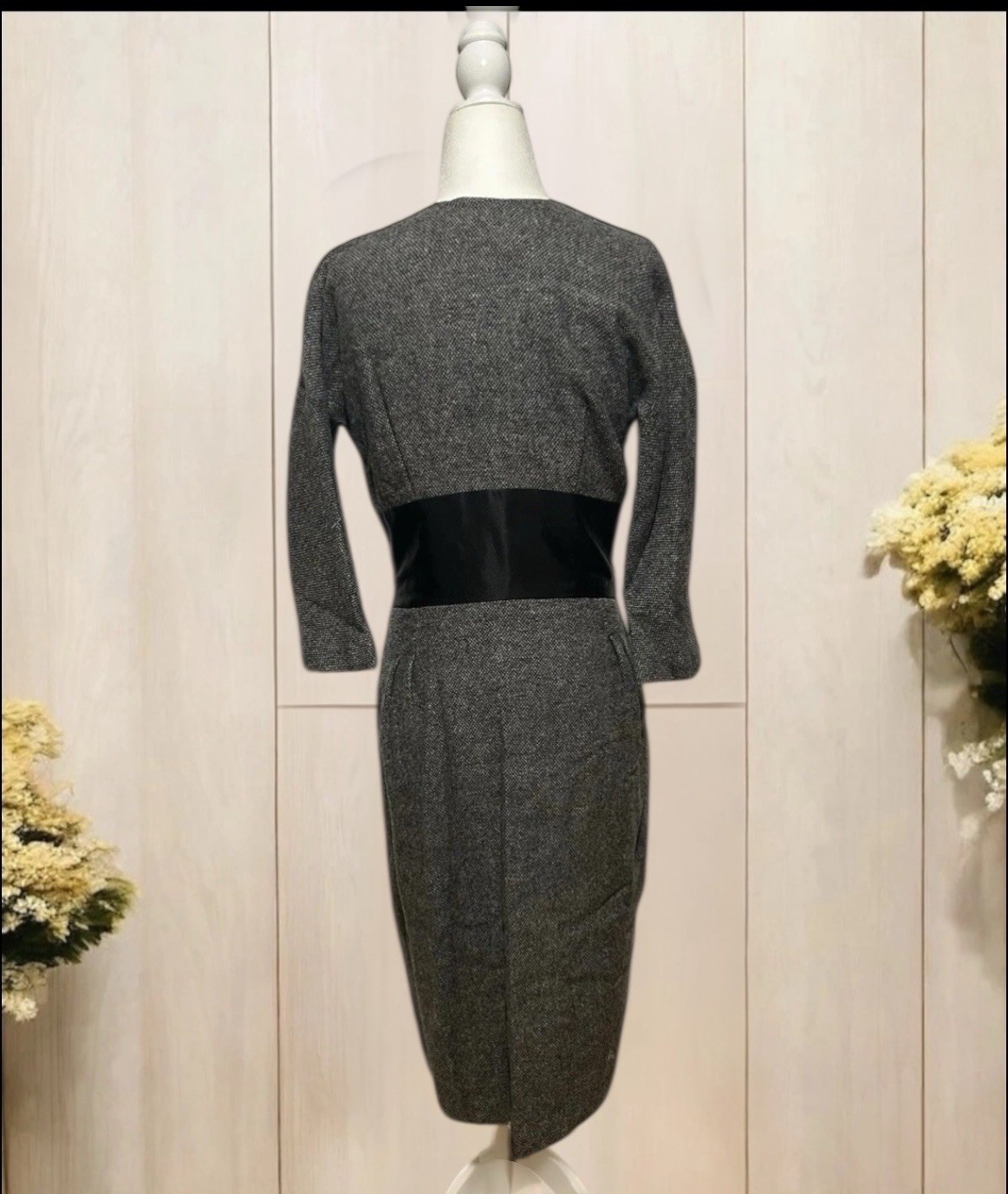 Vintage 1960s Wool Dress Tweed Mod Maggie Stover Union Made 28”W S/M Gray Fall