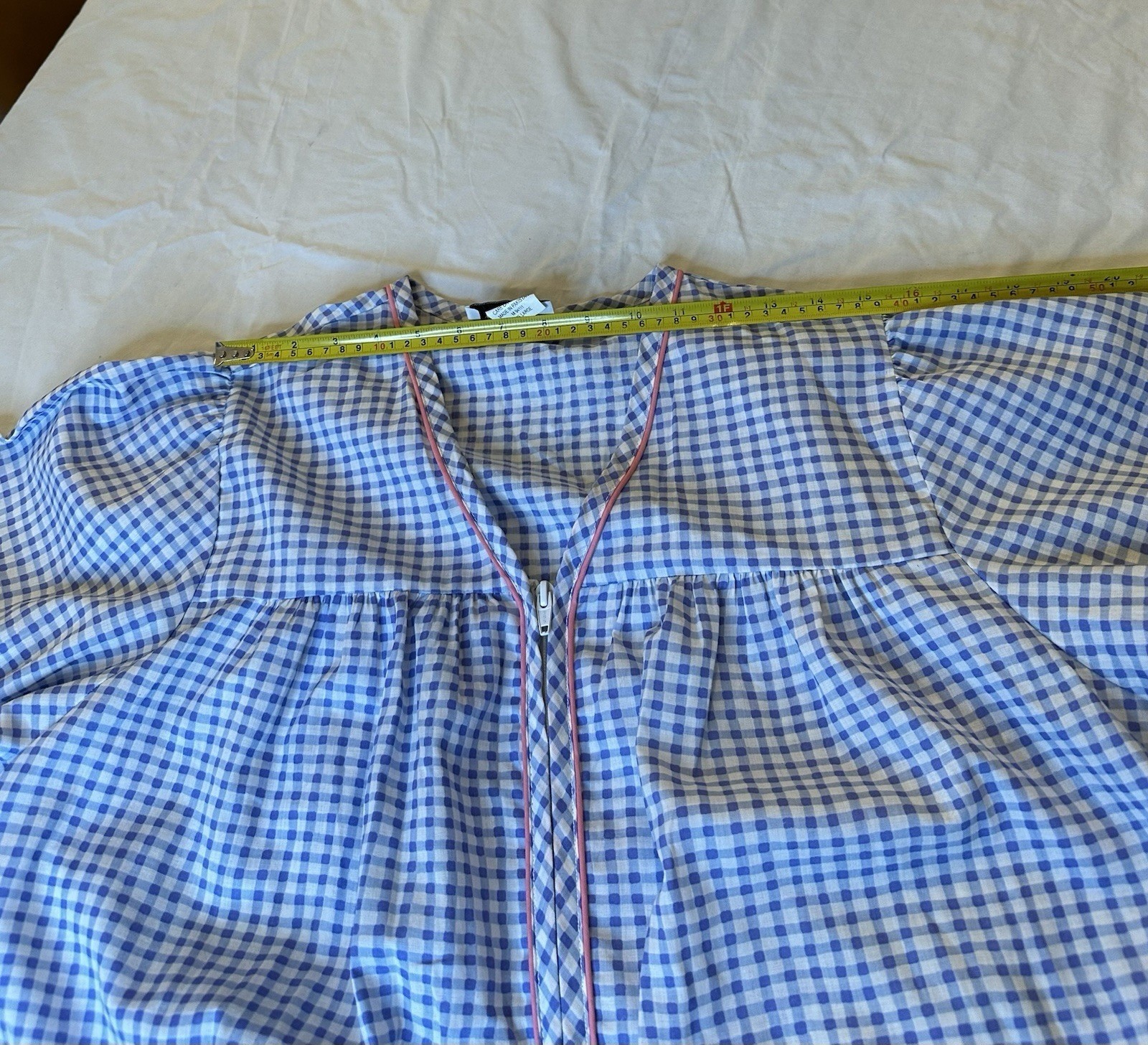 Vintage Crowntuft Housecoat Robe Dress Plaid Blue Full Zip Floral L Cottagecore