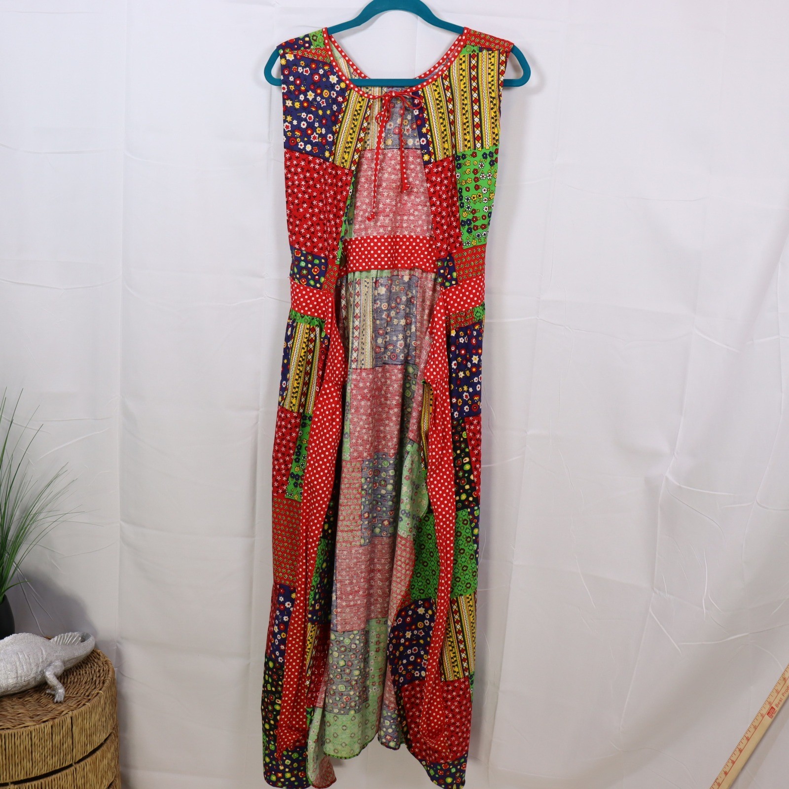 Design House Patchwork Apron Dress OS Multicolor Womens Vintage Boho Maxi