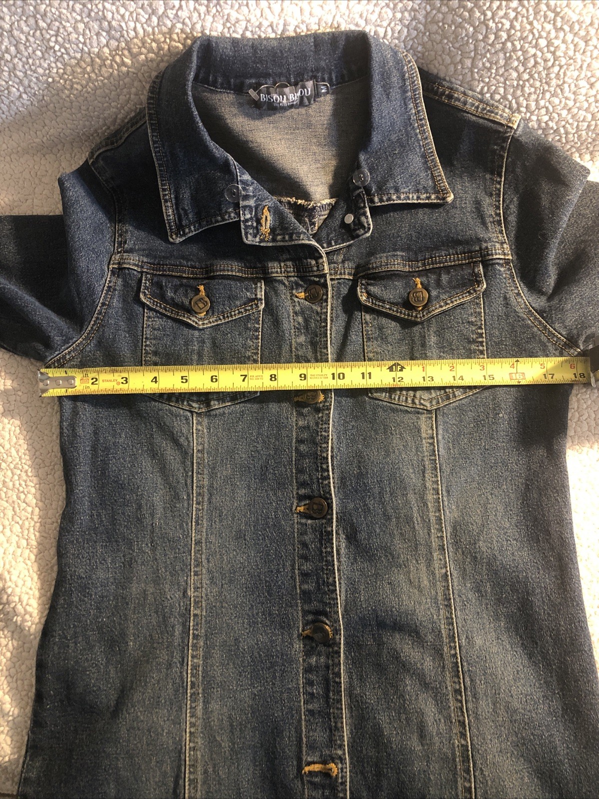 Vtg Bisou Bisou Y2K Maxi denim Jacket Coat dress duster sz Med 90s grunge