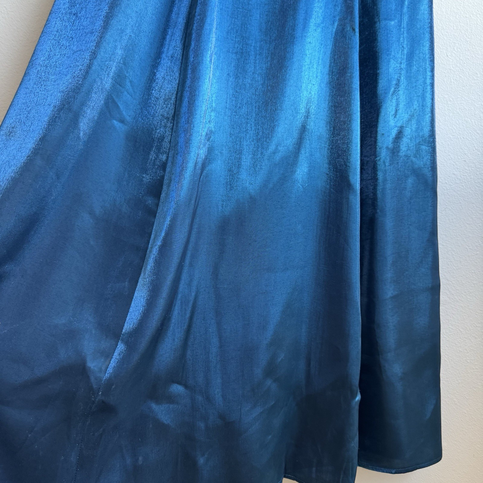 Vintage Turquoise Blue Beaded Iridescent Maxi Cocktail Formal Party Dress S / M