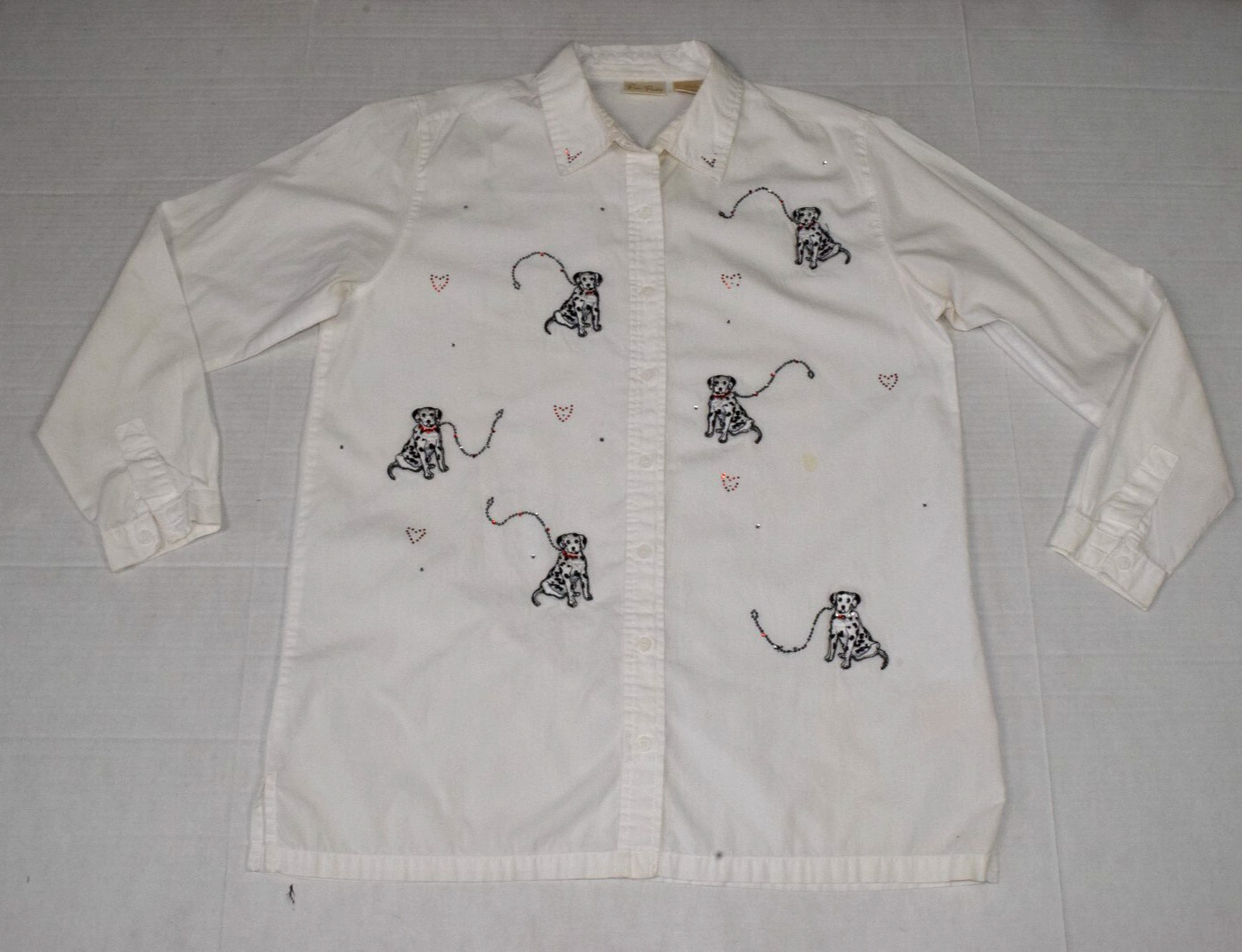 Vintage Bobbie Brooks Shirt Size S 90s Dalmatians Hearts Bedazzled Soft Cotton