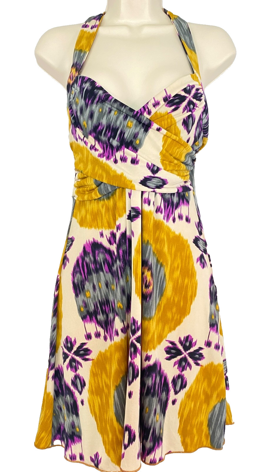 Vintage Y2K 2000s RUBY ROX halter dress S yellow purple short sleeveless stretch