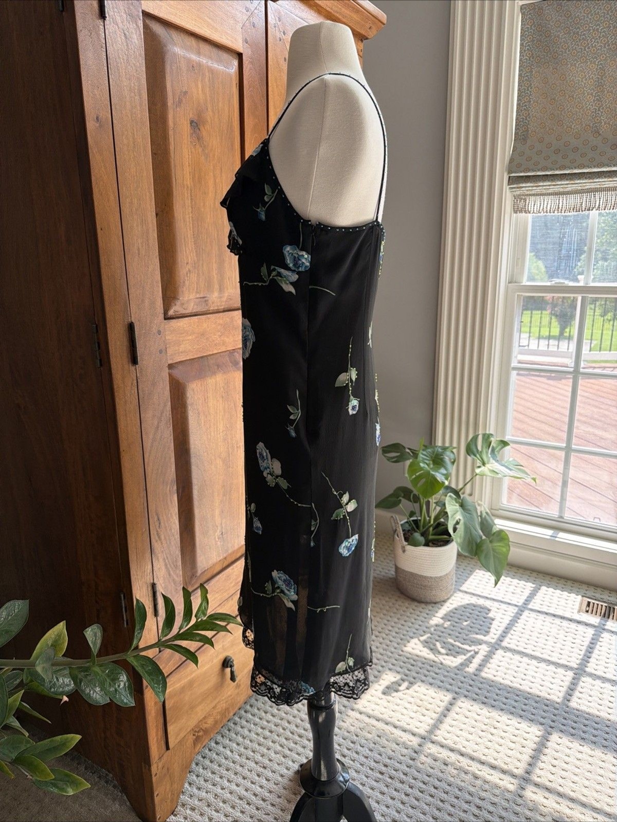 Vintage 1990s Adrianna Papell Evening Silk Black Silk Dress Size 8