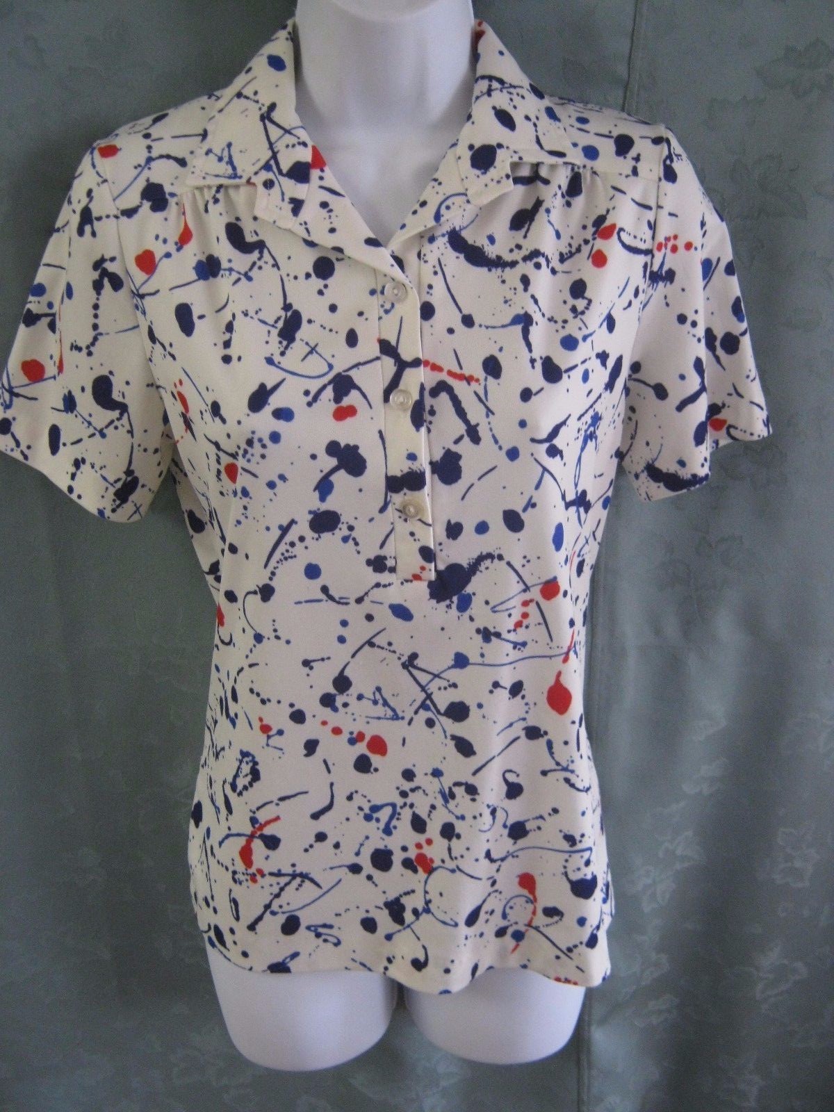 Vintage KoKo Knits of Calif. Paint Splatter Print Top Size Small Pullover