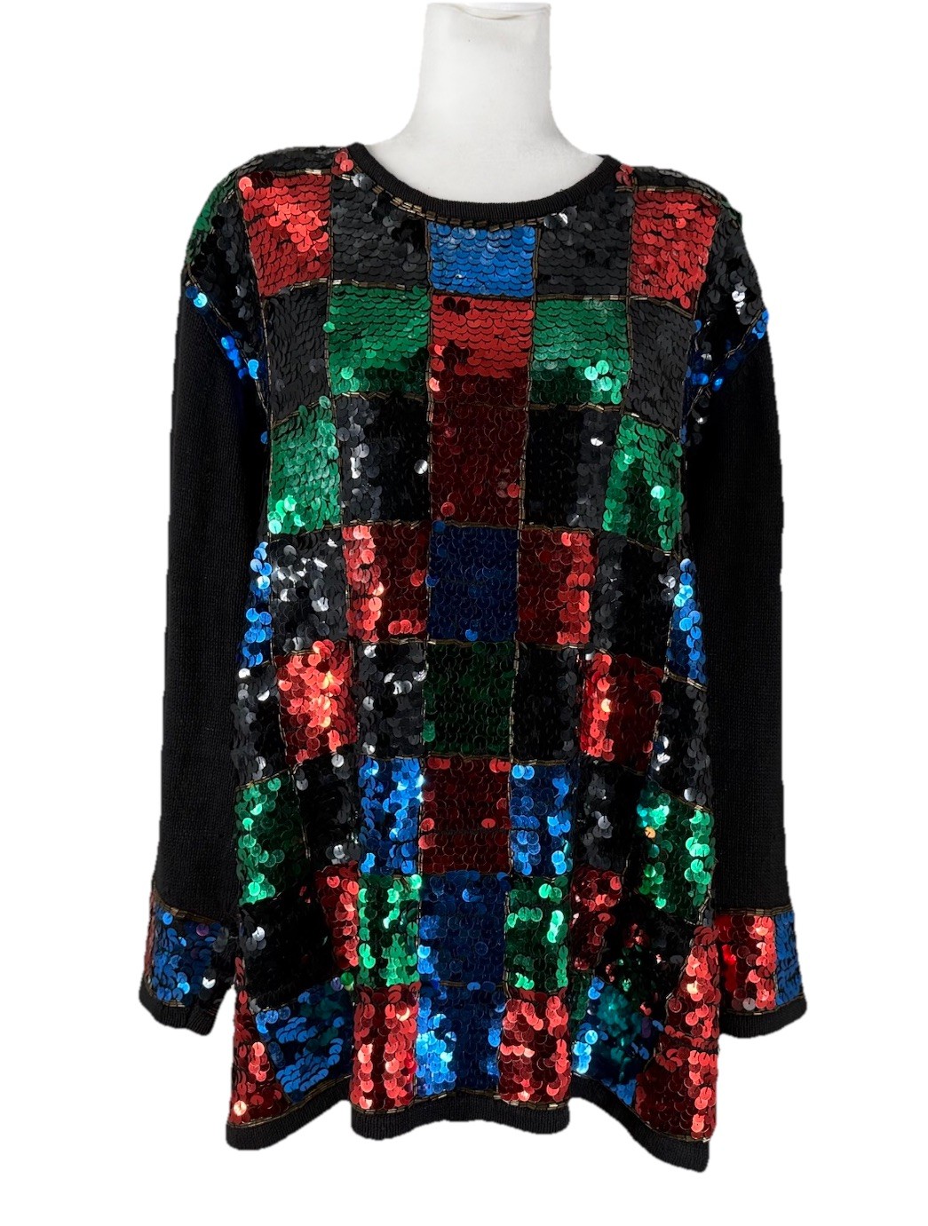 VTG 80s GLAM Westbound II Sequin Checkerboard Sweater Disco Party SZ 1X