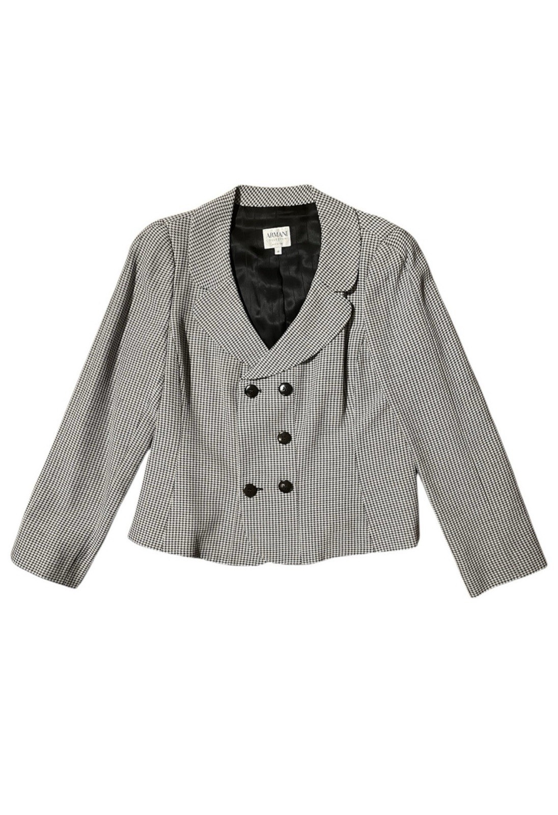 Armani Academia Baby Houndstooth Double Breasted Chic Silk Blend Designer Blazer