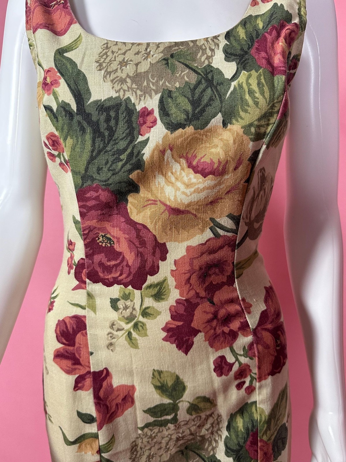1990s RAMPAGE Floral Printed CABBAGE ROSE Print Bouquet Wiggle Maxi Dress. Small