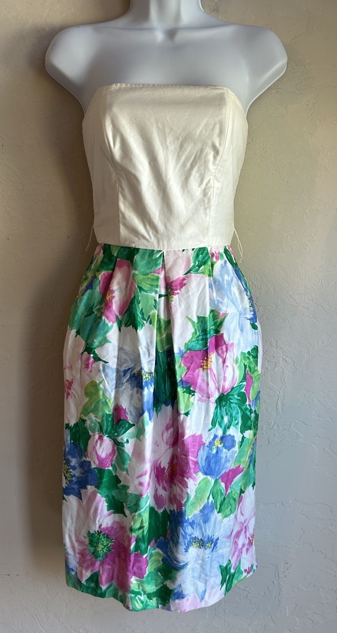 Vintage 80s Kollection Strapless Dress Bolero Jacket Set 6 Feminine Garden Party