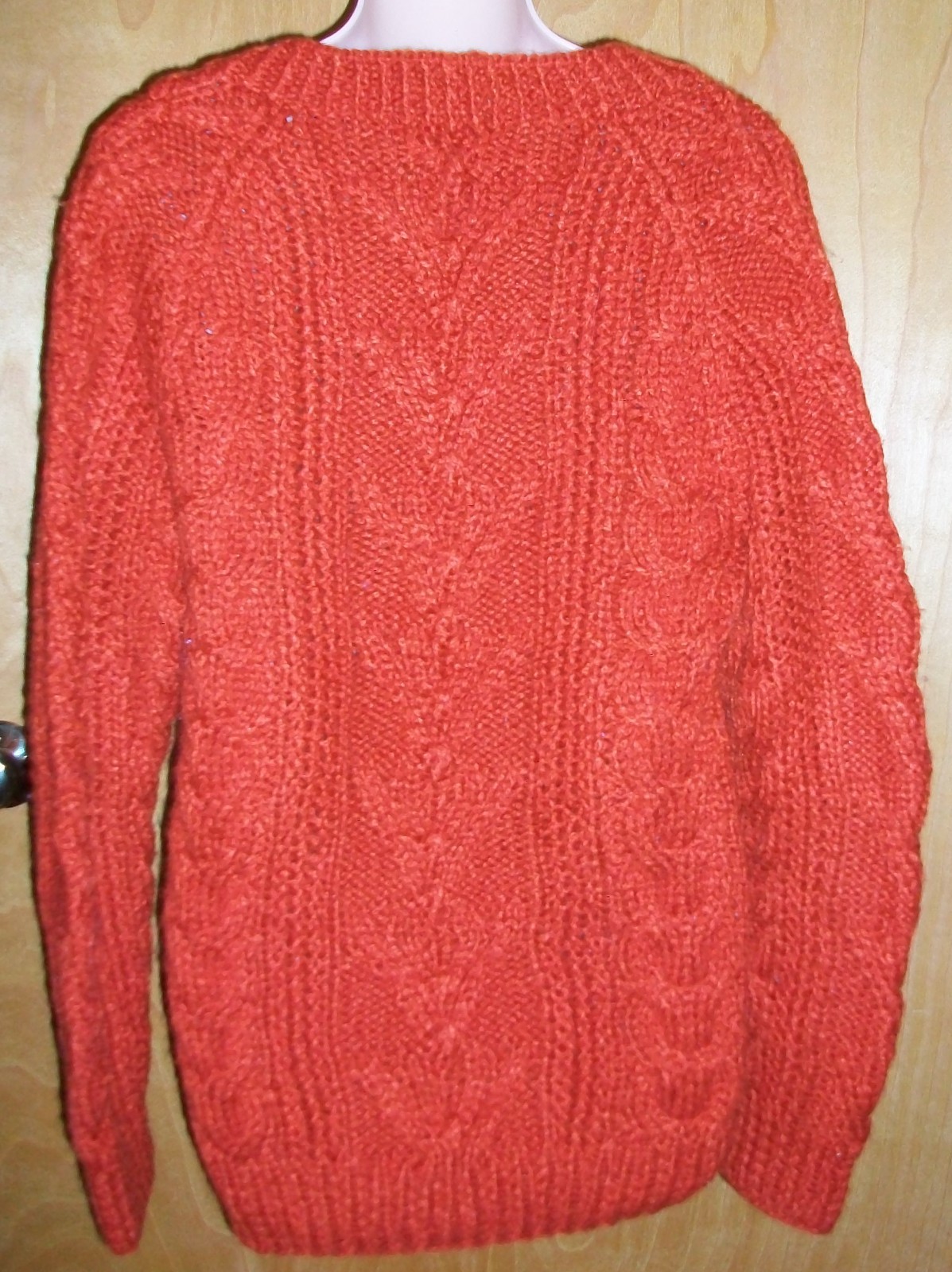 Vintage Hukapoo Paprika Orange Acrylic Cable Knit Pullover V-neck Sweater MEDIUM