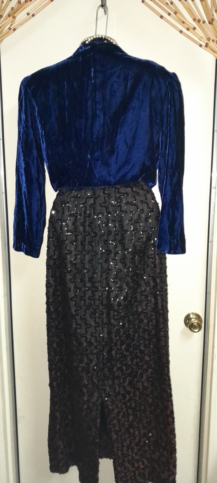 Vtg 30s 40s Style 80s 90s Deco Blue Crushed Mini Velvet Cropped Bolero Jacket M