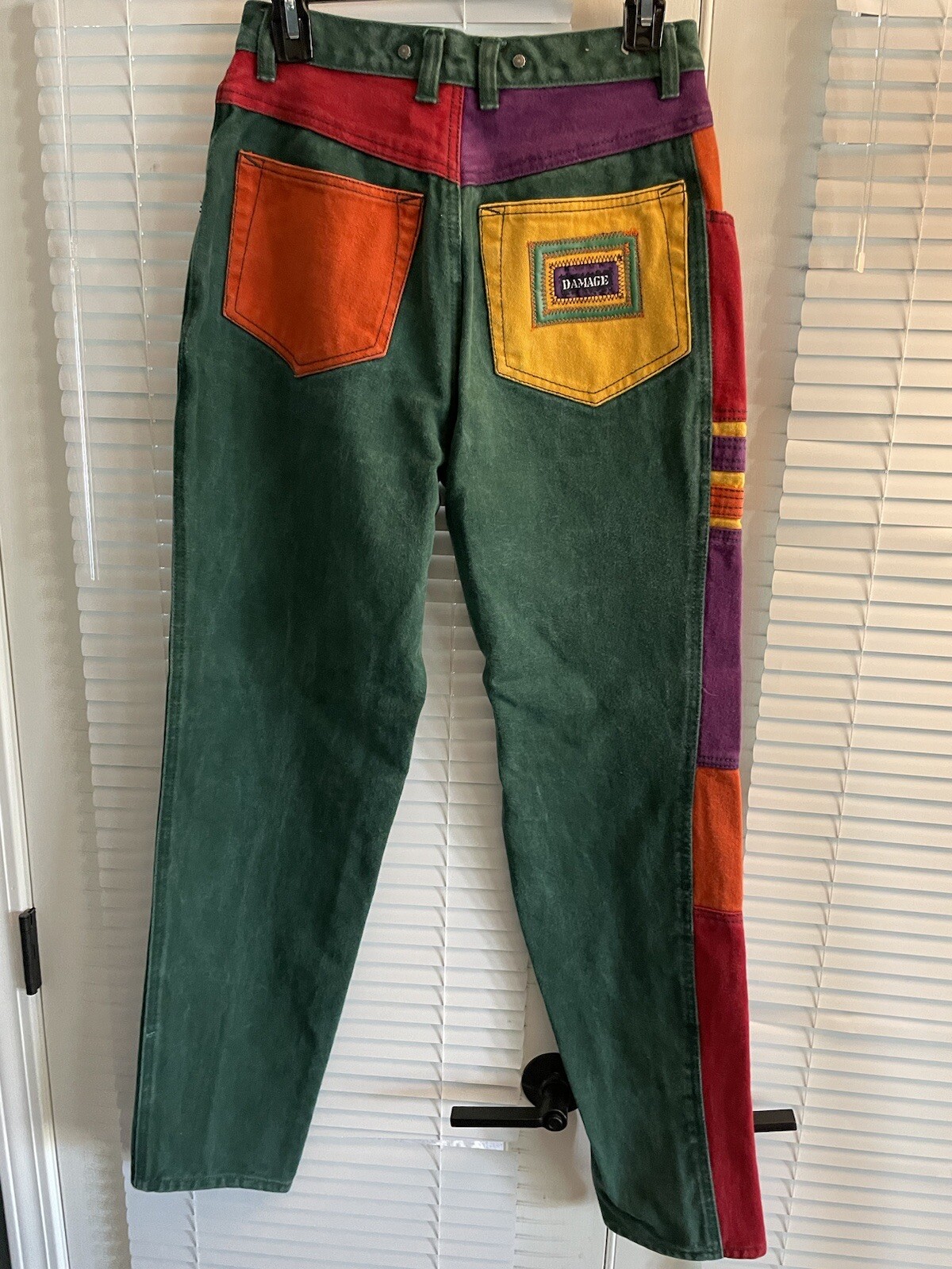 Vintage Major Damage Denim Color Block Hip Hop Pants Shirt Women’s Size 30, 2