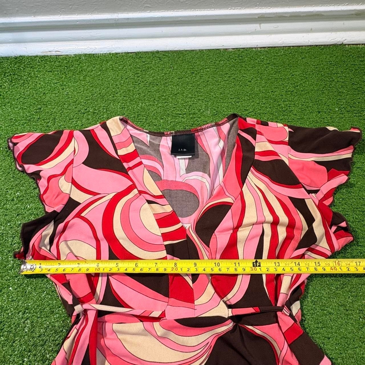 Vintage Y2K J.T.B. Retro Groovy Swirls Babydoll Flowy Tie Back Ruffle Size LG