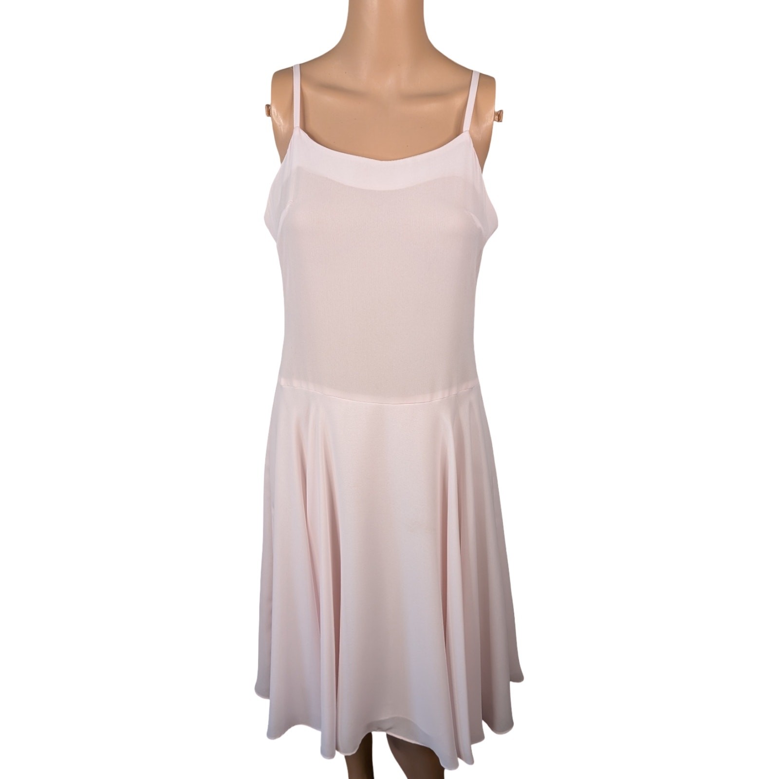 Vintage 70s 80s Baby Pink Chiffon Circle Skirt Fit Flare Coquette Party Dress S