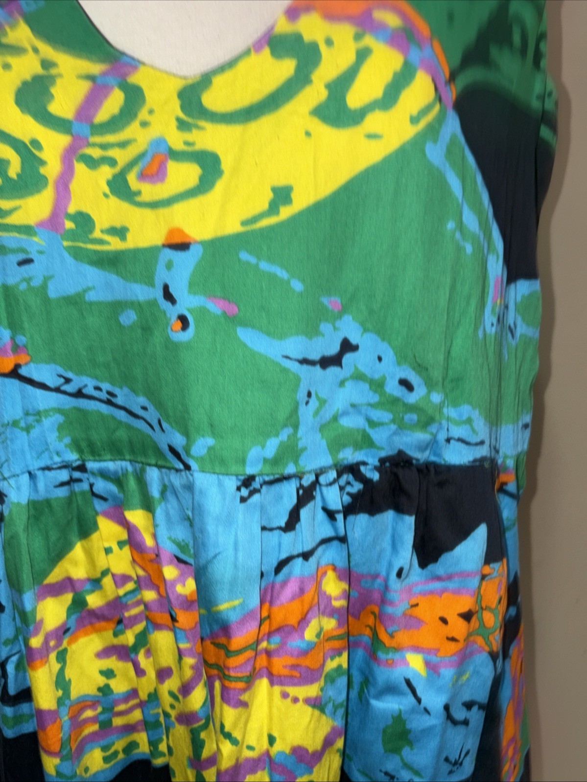 frida kahlo dress vintage metal zipper & abstract mexican style large
