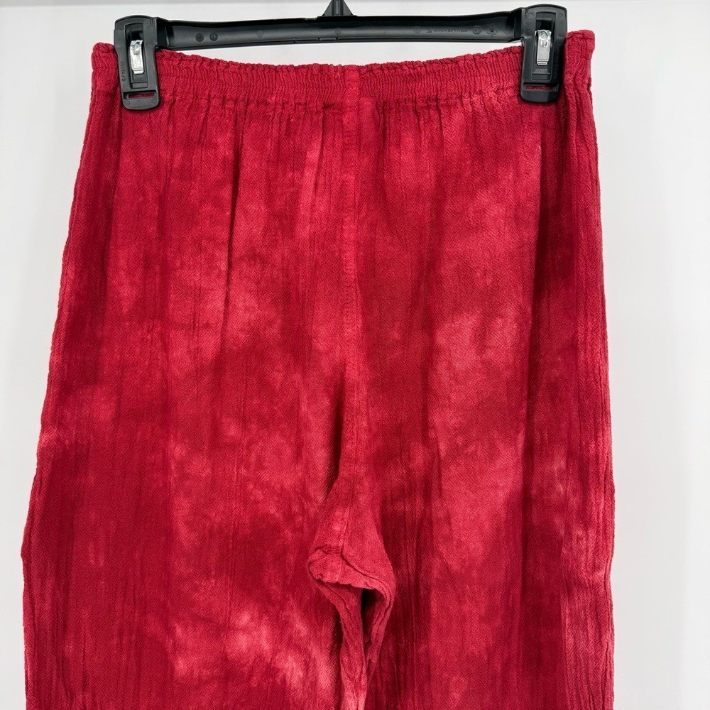 Cotonways Vintage Textured Pull On Pants Elastic Waist Boho Resort Cottagecore