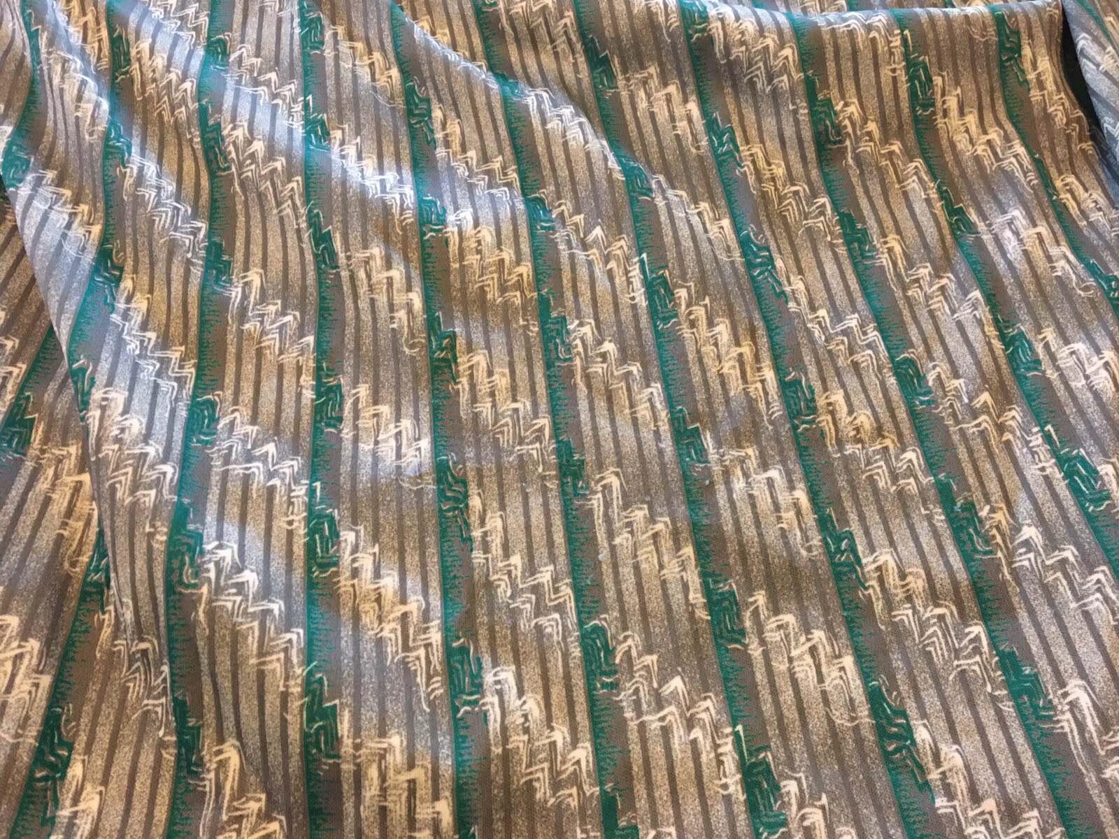 Vintage 1980s Shirt Retro Geometric Abstract Stripes Green Teal Silver Womens L