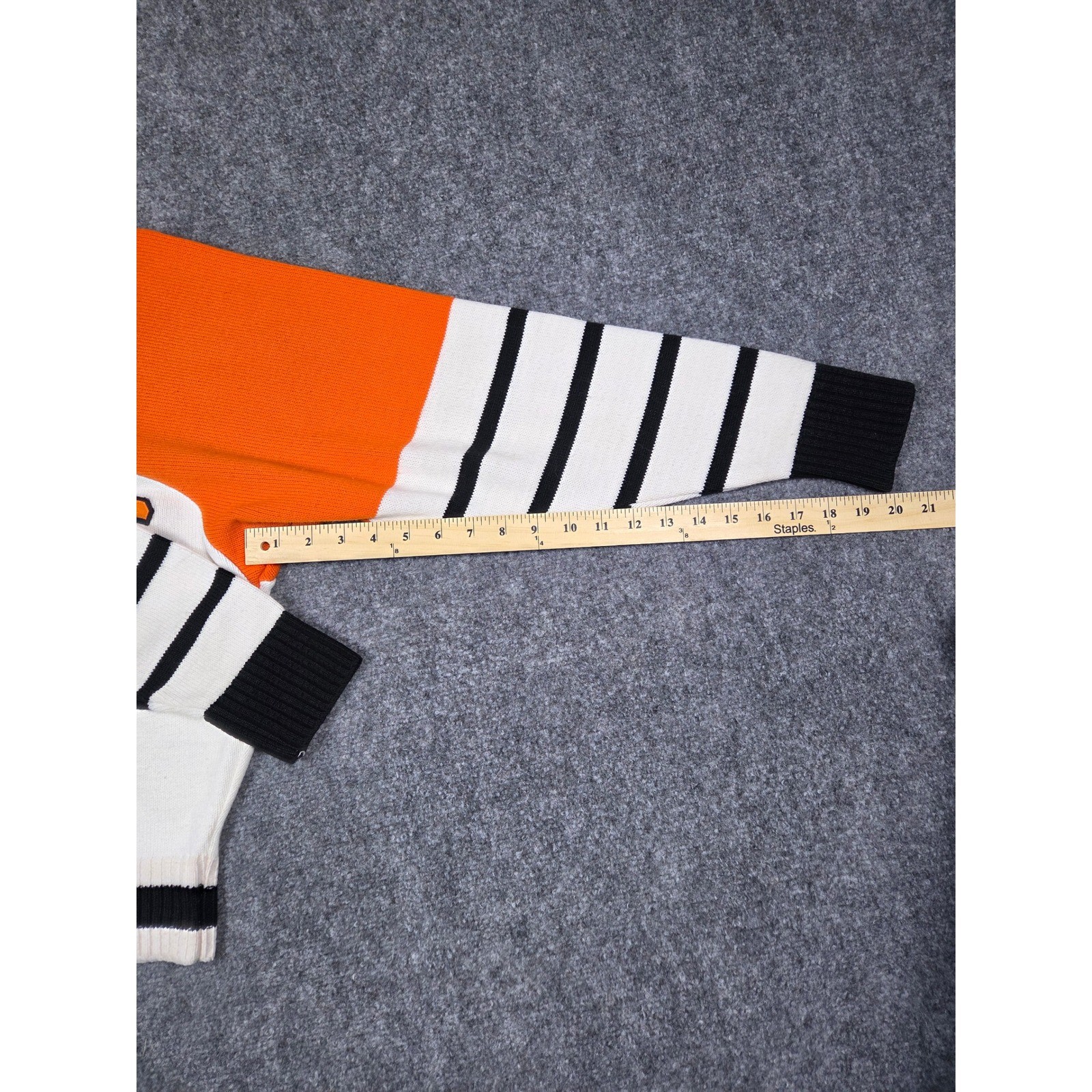 Vintage Kandel Sweater Womens Medium Orange White Pirates 1/4 Zip Knit Striped