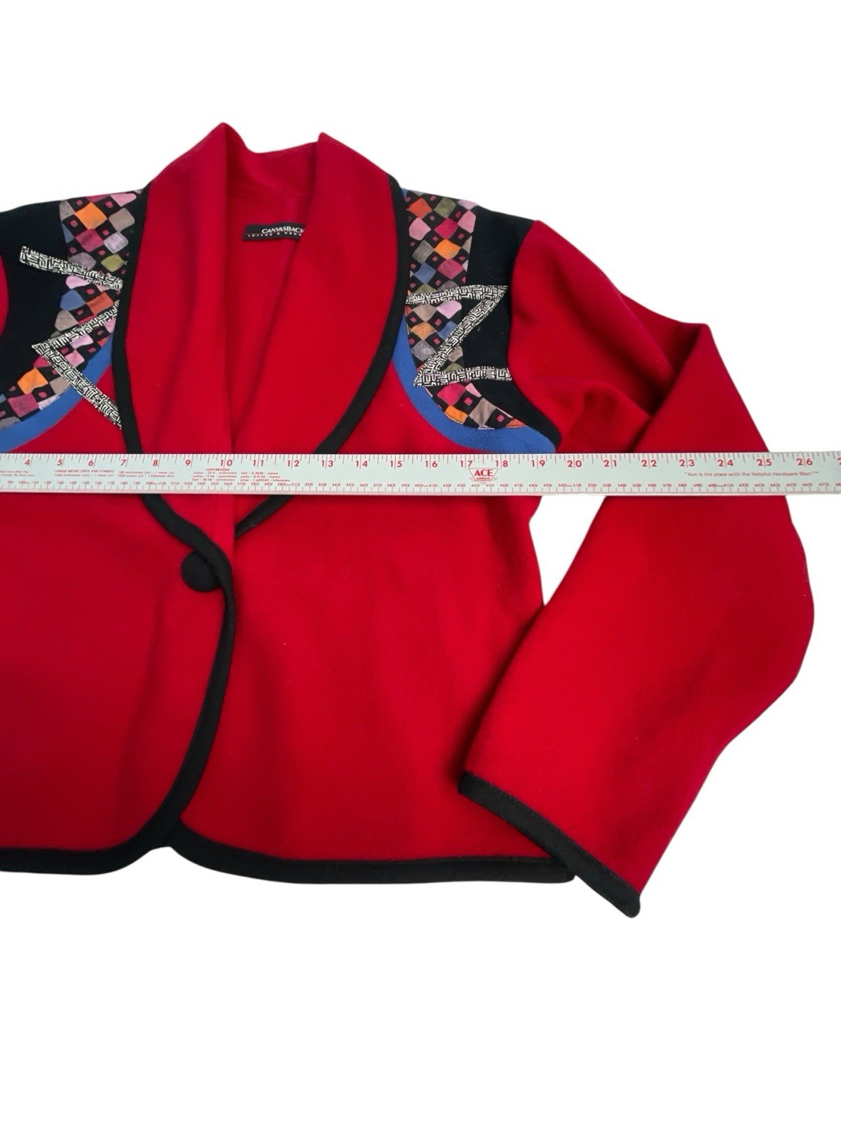 CANVASBACKS Wool Jacket 80’s Vintage Red with Colorful Details S