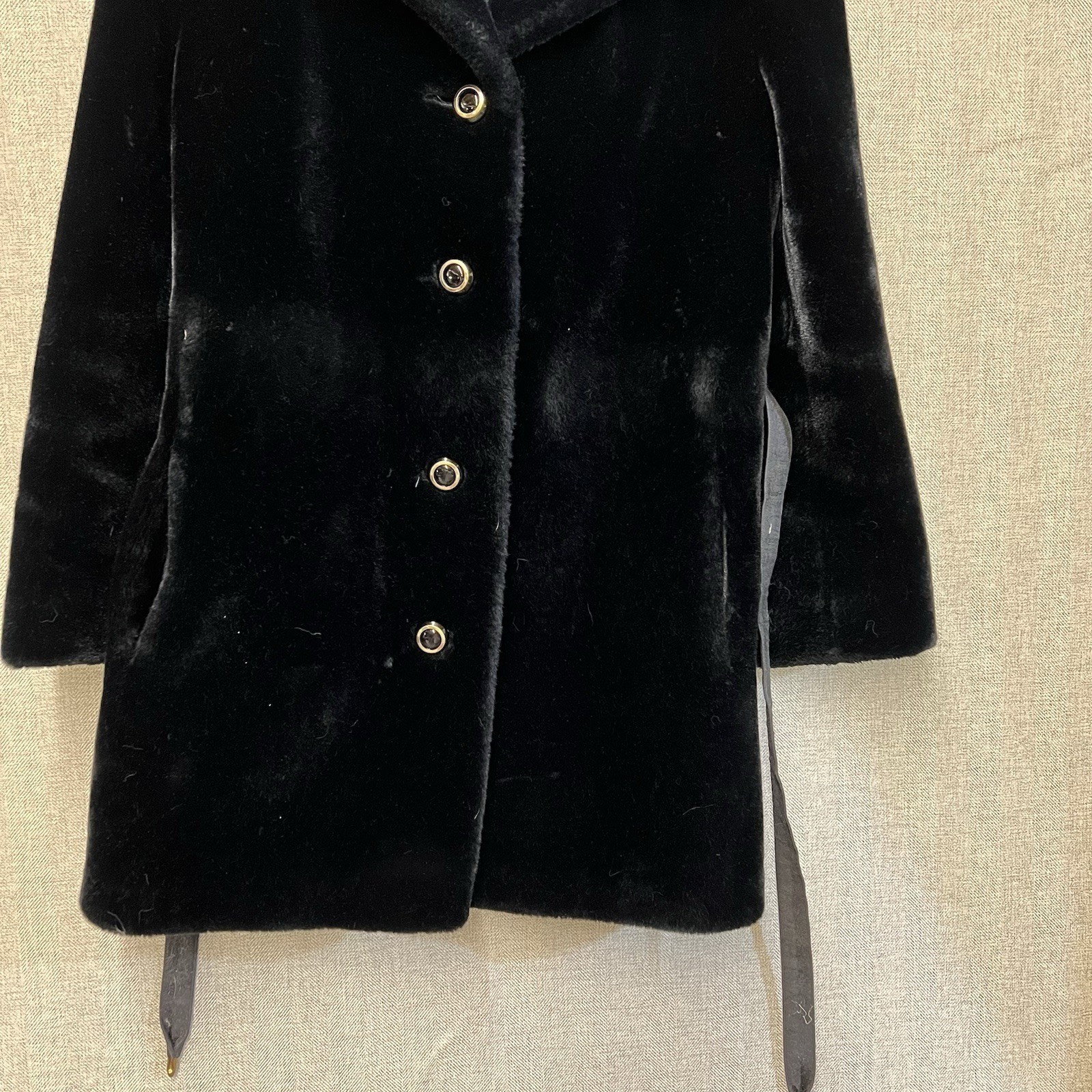 Borgazia Career Originals Vintage Faux Fur Coat Womens 10 Black Belted READ