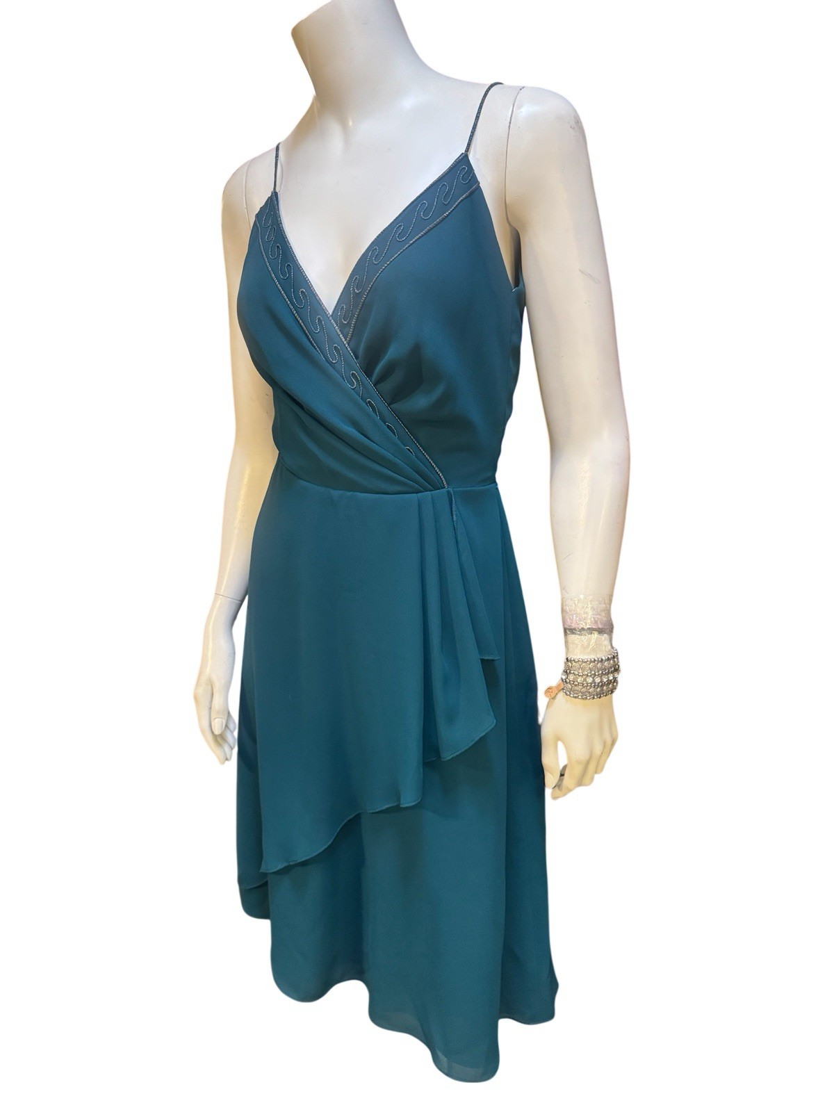 Vintage 1970’s Dress 70’s David Morris Teal Blue Dress ILGWU S/M