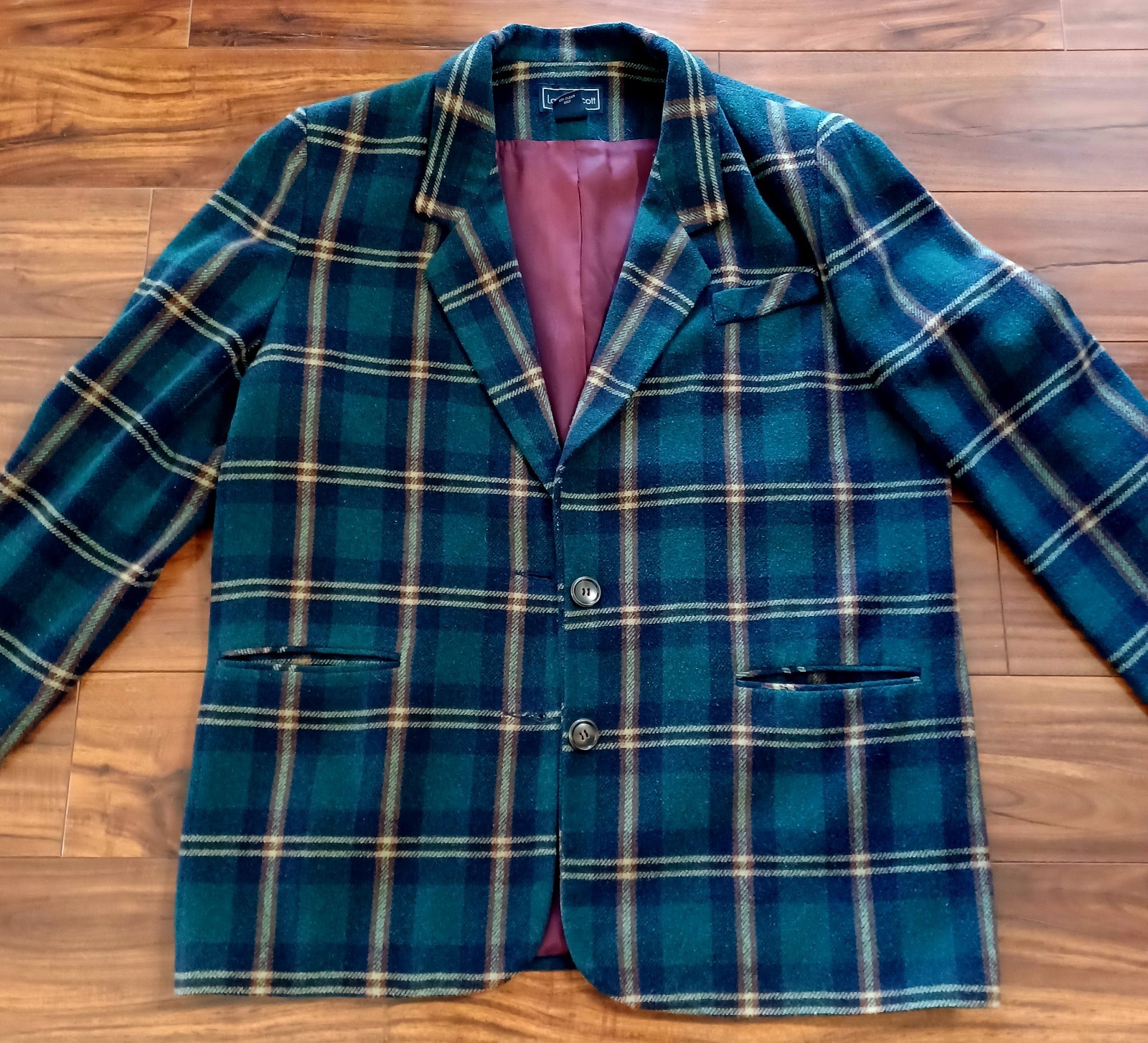 Vintage Blazer Women’s Size 16 Green Plaid Tartan Wool Laura Scott Scholar