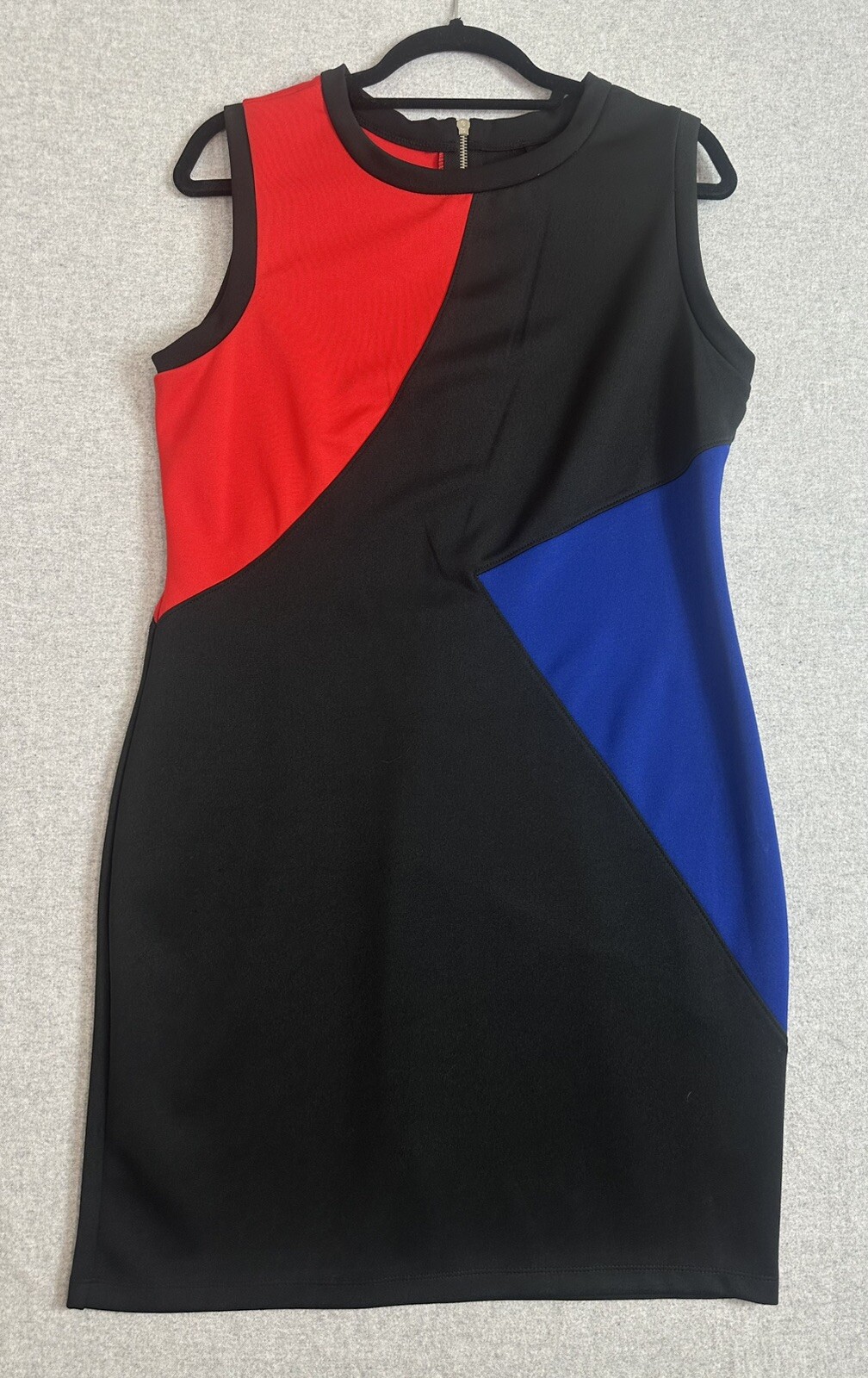 Vintage 80s 90s Carole Little Dress Womens 14 Sleeveless Colorblock Red Blue EUC