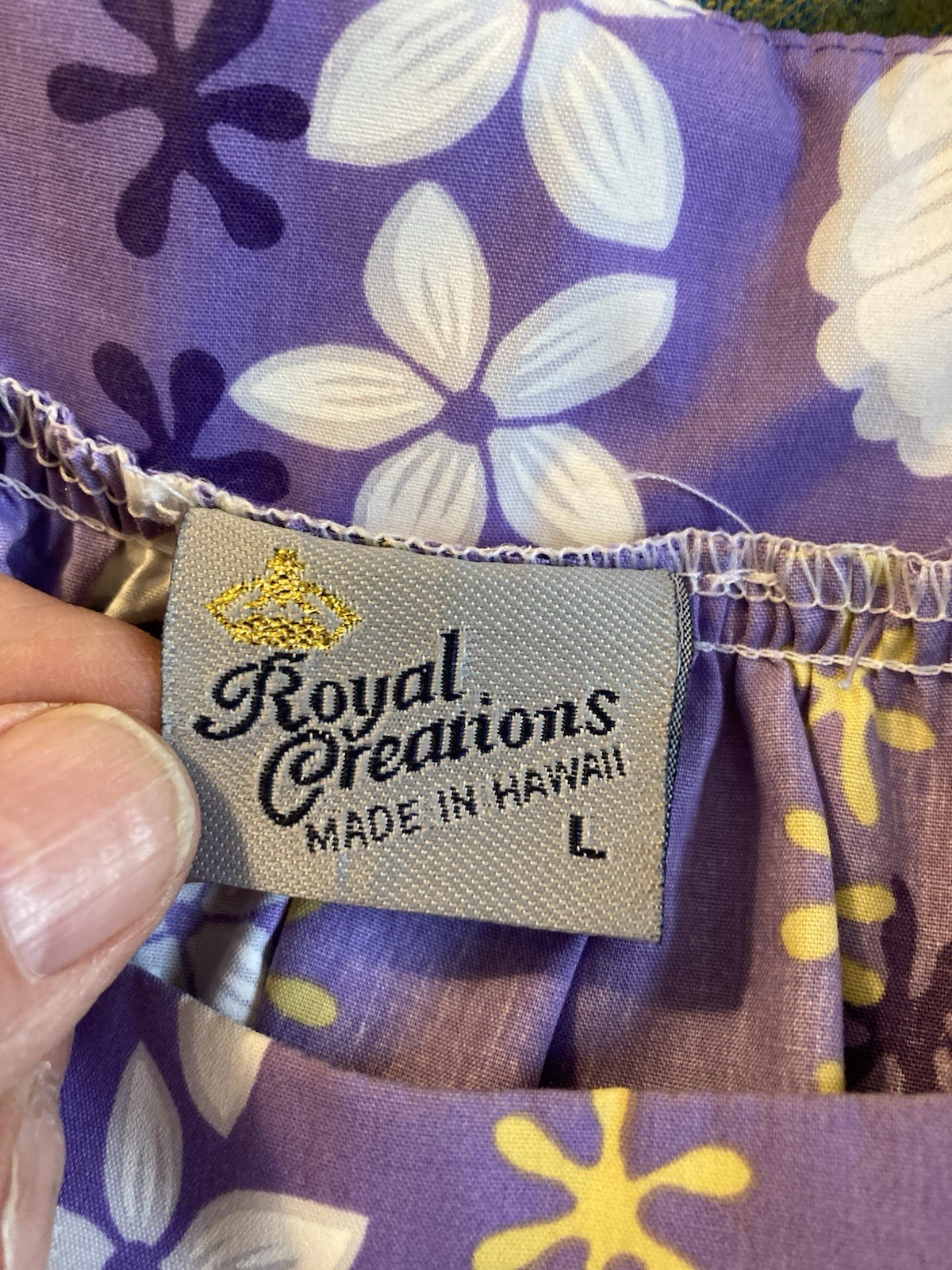 ROYAL CREATIONS Vtg Hand Dyed Cotton Mumu Dress-Purple Floral-Sz L-Hawaiian Made