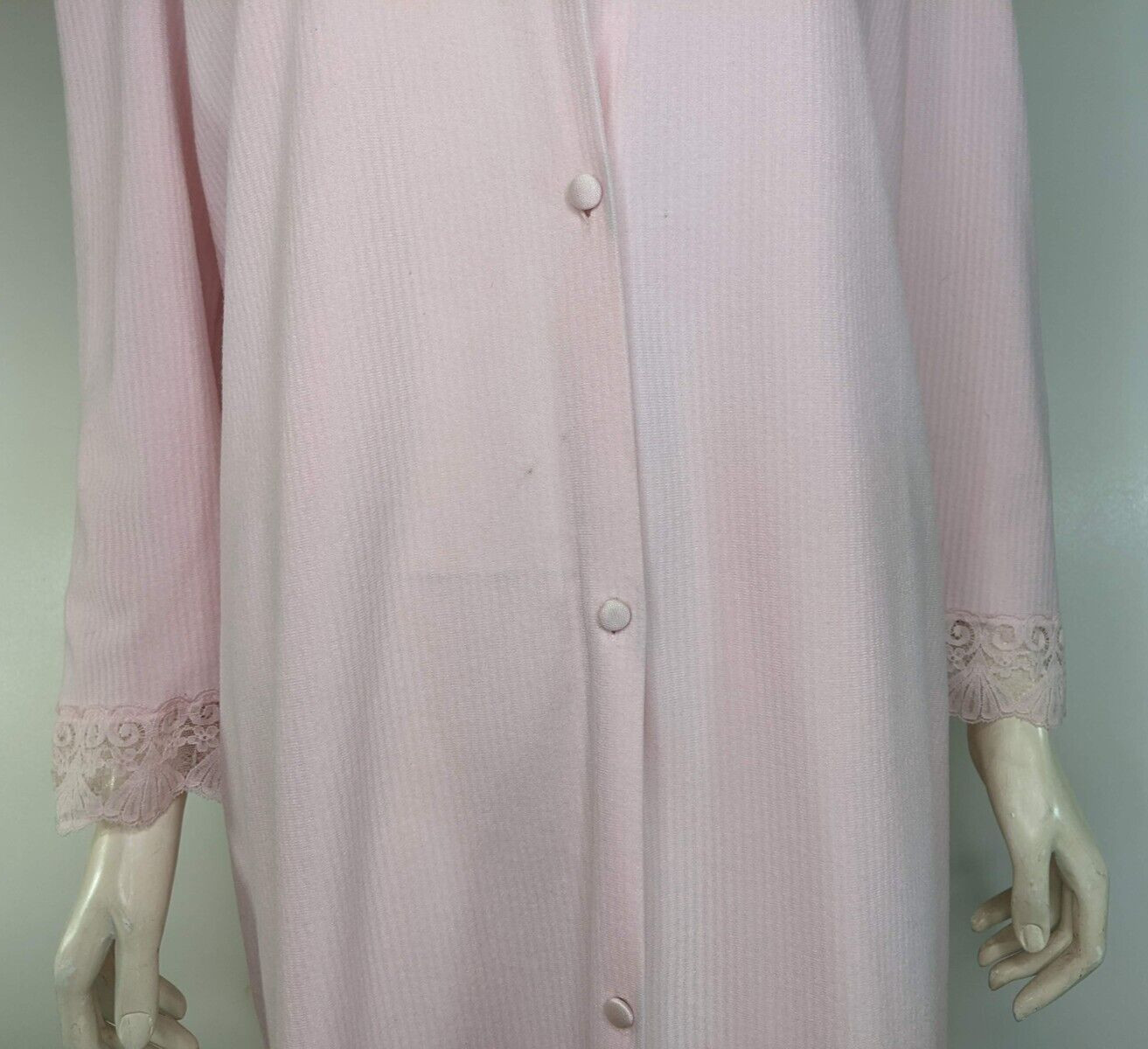 Vintage Vanity Fair Dressing Gown Lace Pink Nightgown Warm Pajamas Sleeves M