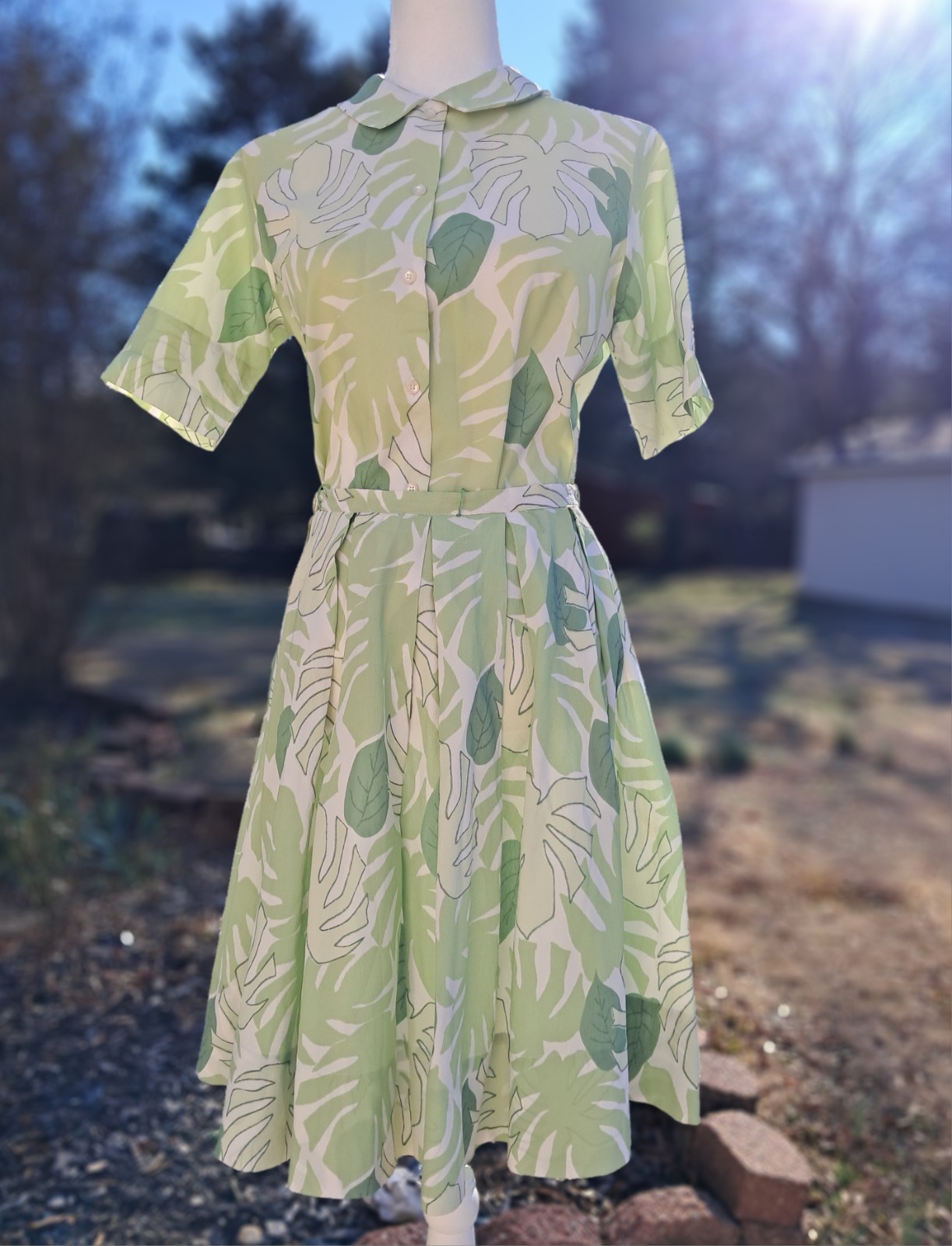 Vtg 60s MAJESTIC 2pc Skirt Set Green Leaf Pattern Size 14 READ