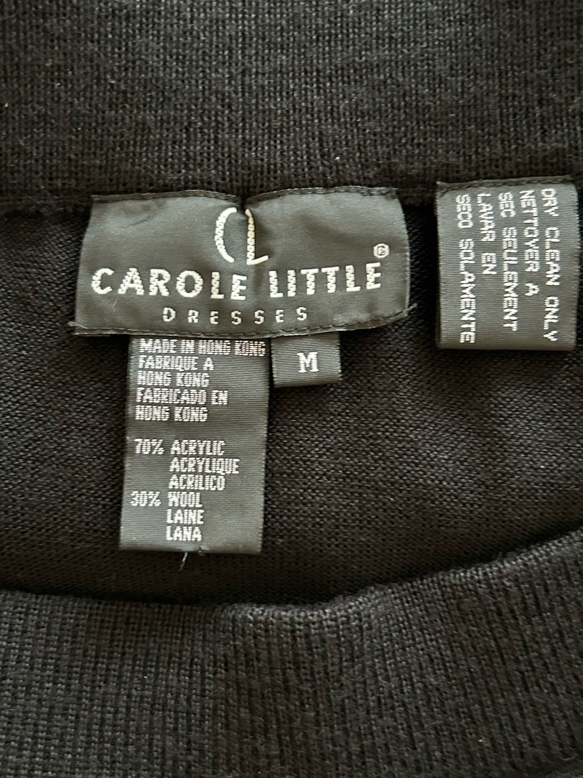 Carole Little M Vtg Black 2 Piece Skirt Set Beaded Asymmmetrical Overlap Sweater
